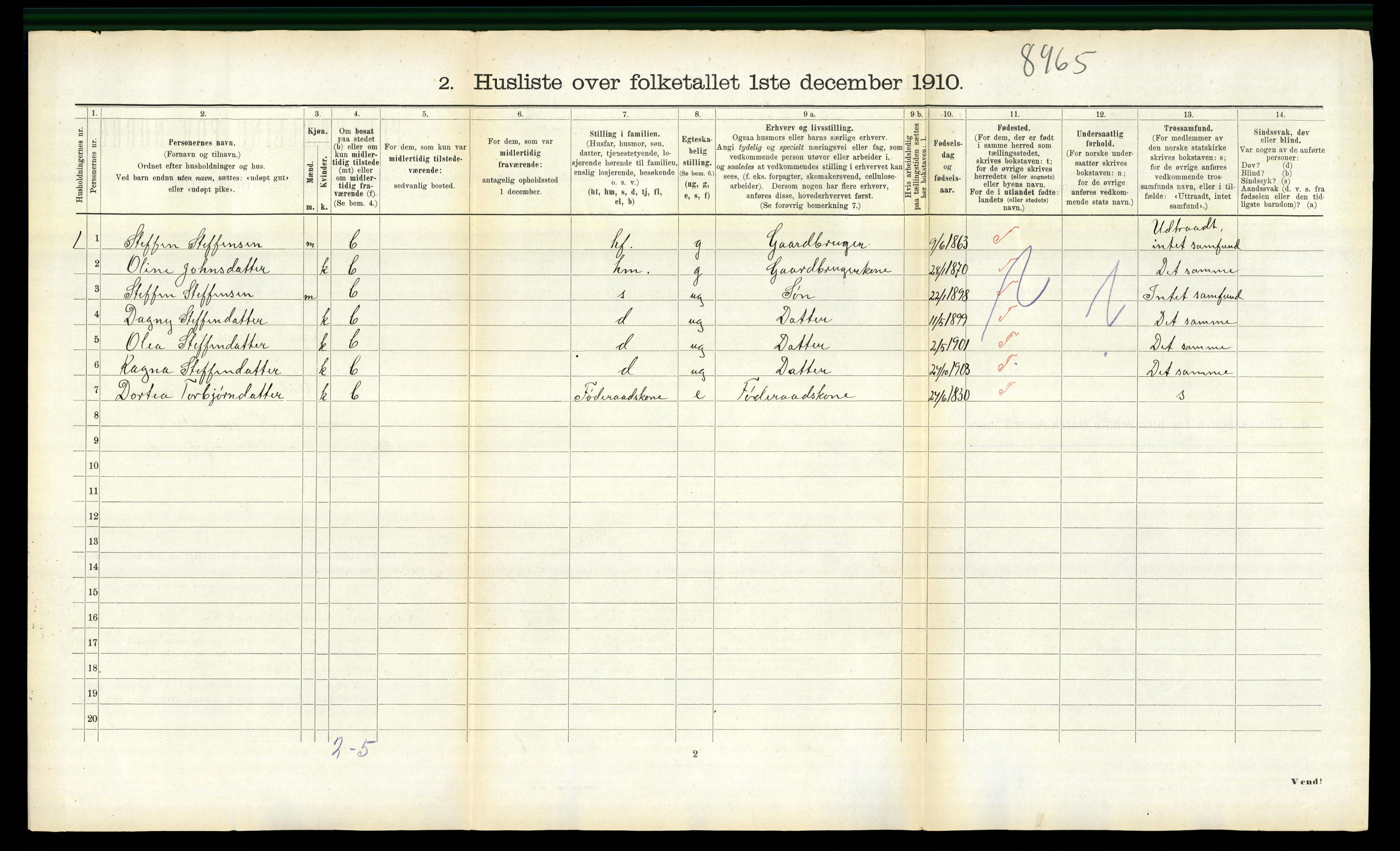 RA, 1910 census for Volda, 1910, p. 1351