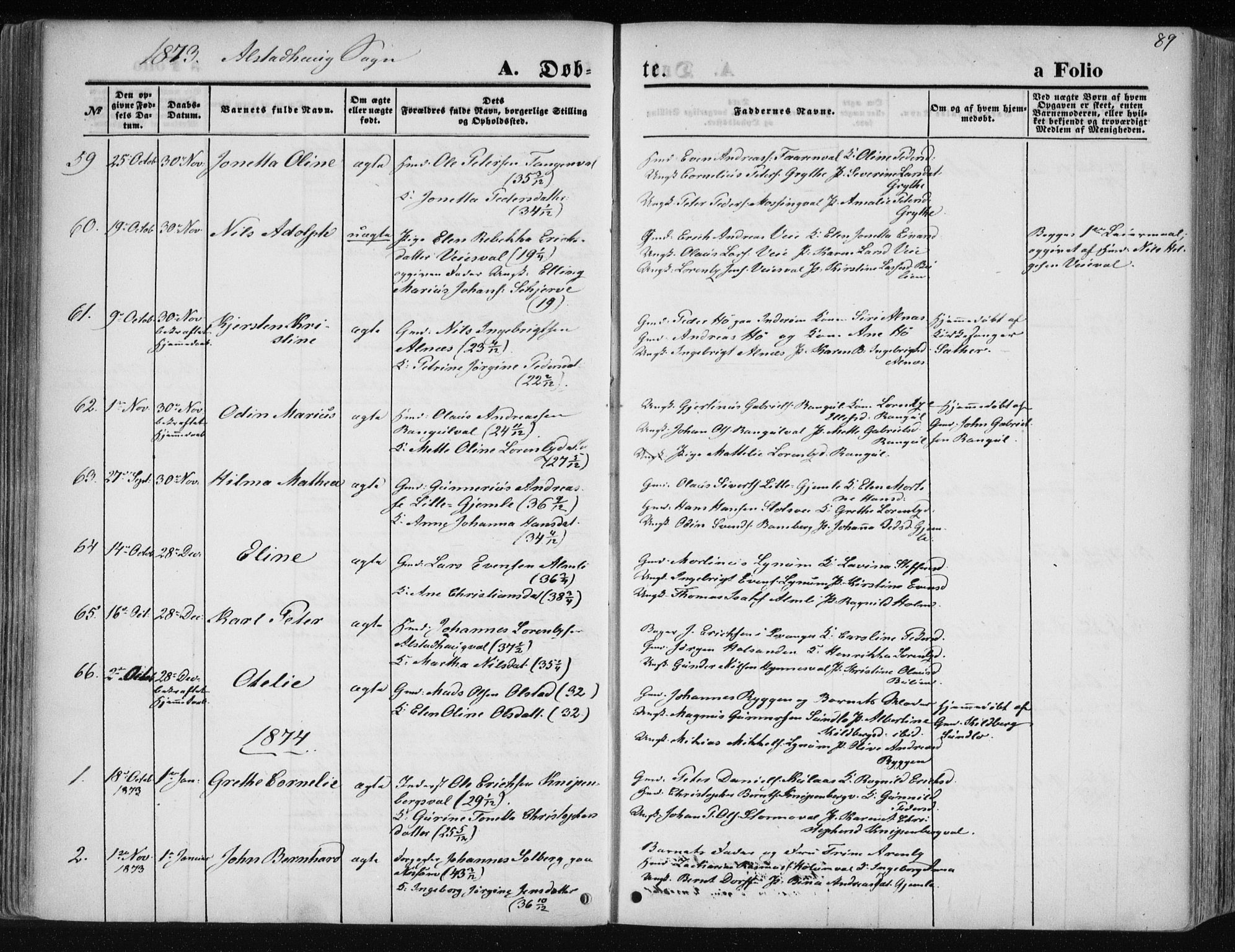Ministerialprotokoller, klokkerbøker og fødselsregistre - Nord-Trøndelag, SAT/A-1458/717/L0157: Parish register (official) no. 717A08 /1, 1863-1877, p. 89