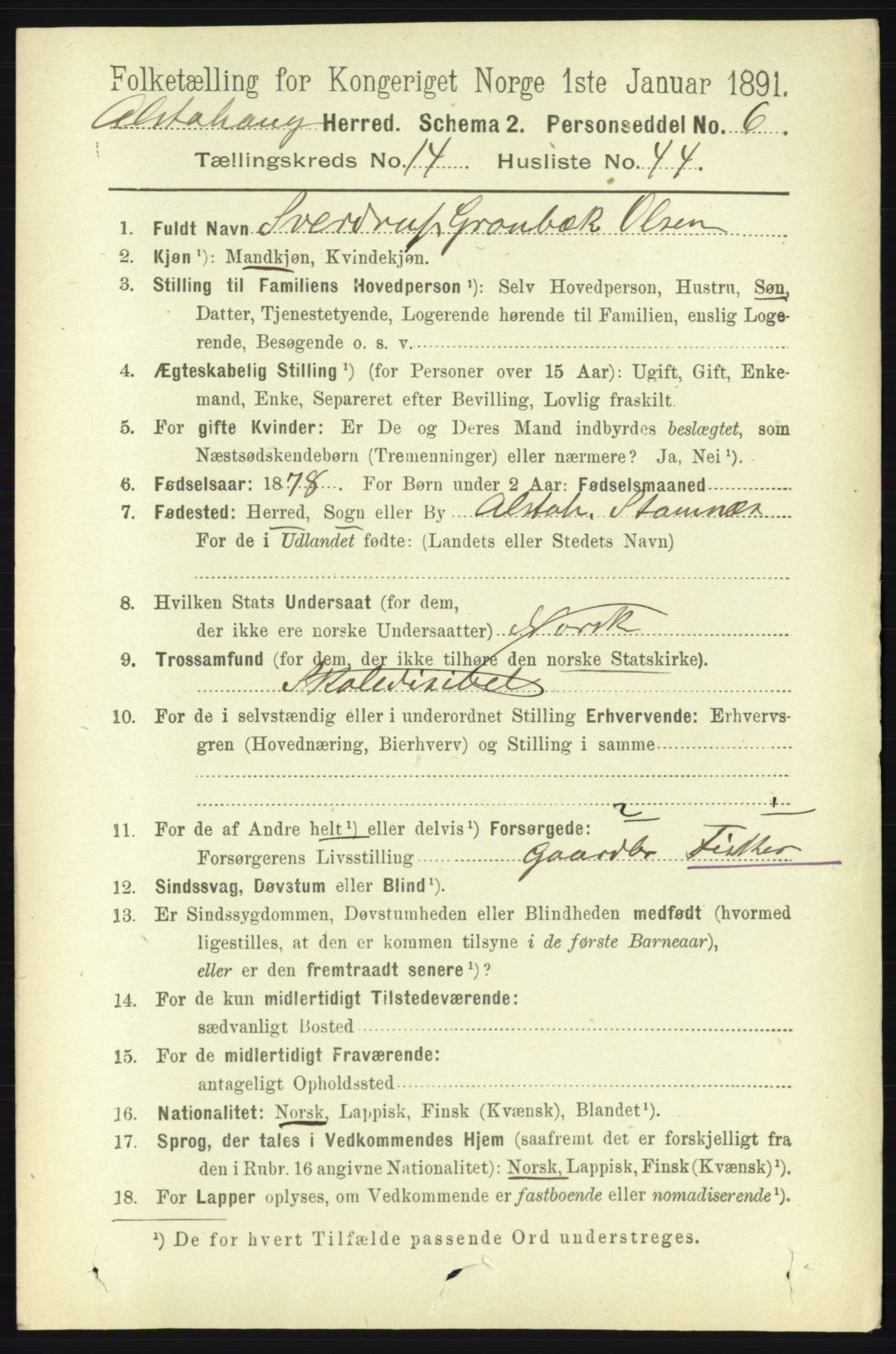 RA, 1891 census for 1820 Alstahaug, 1891, p. 5246