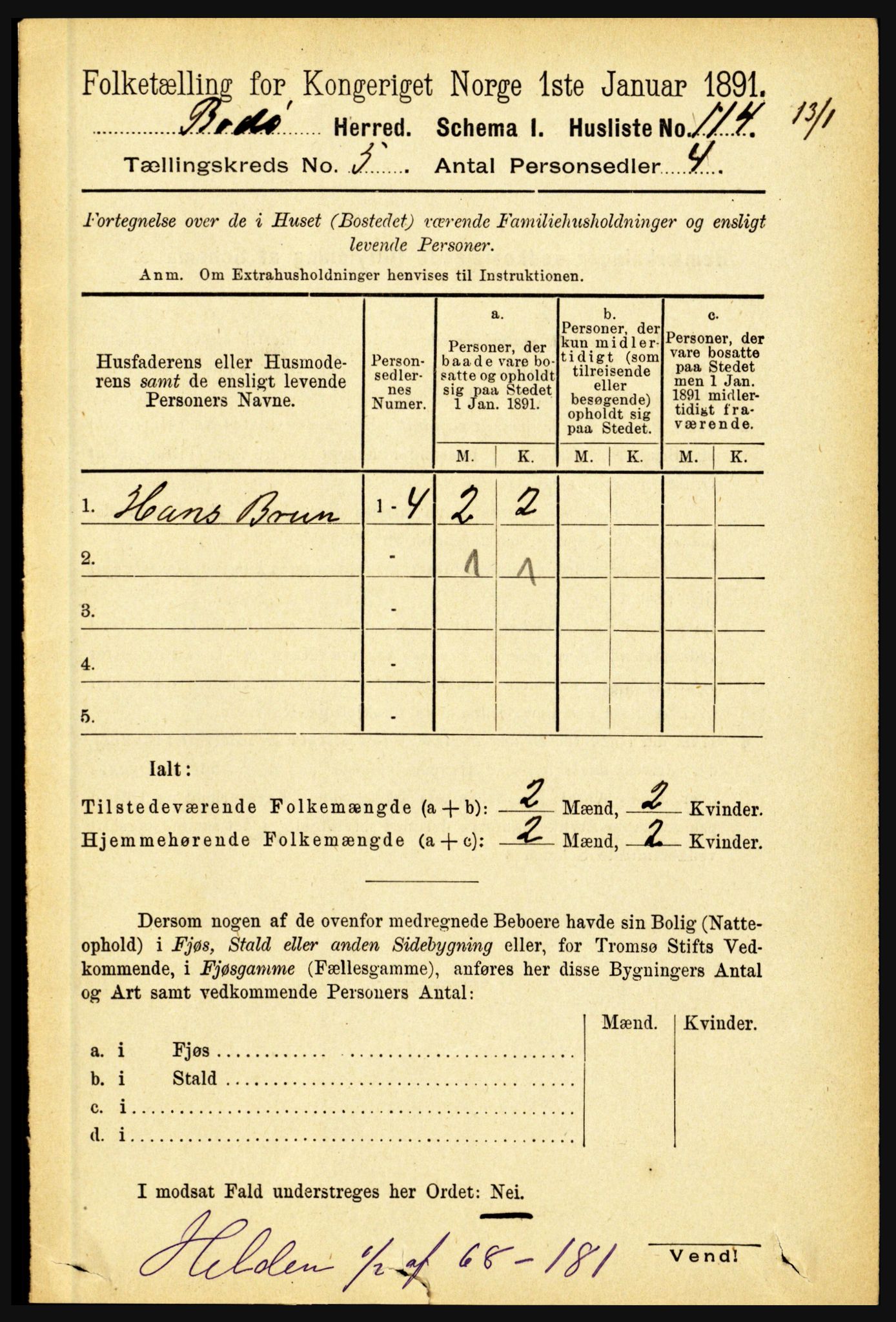 RA, 1891 census for 1843 Bodø, 1891, p. 3144