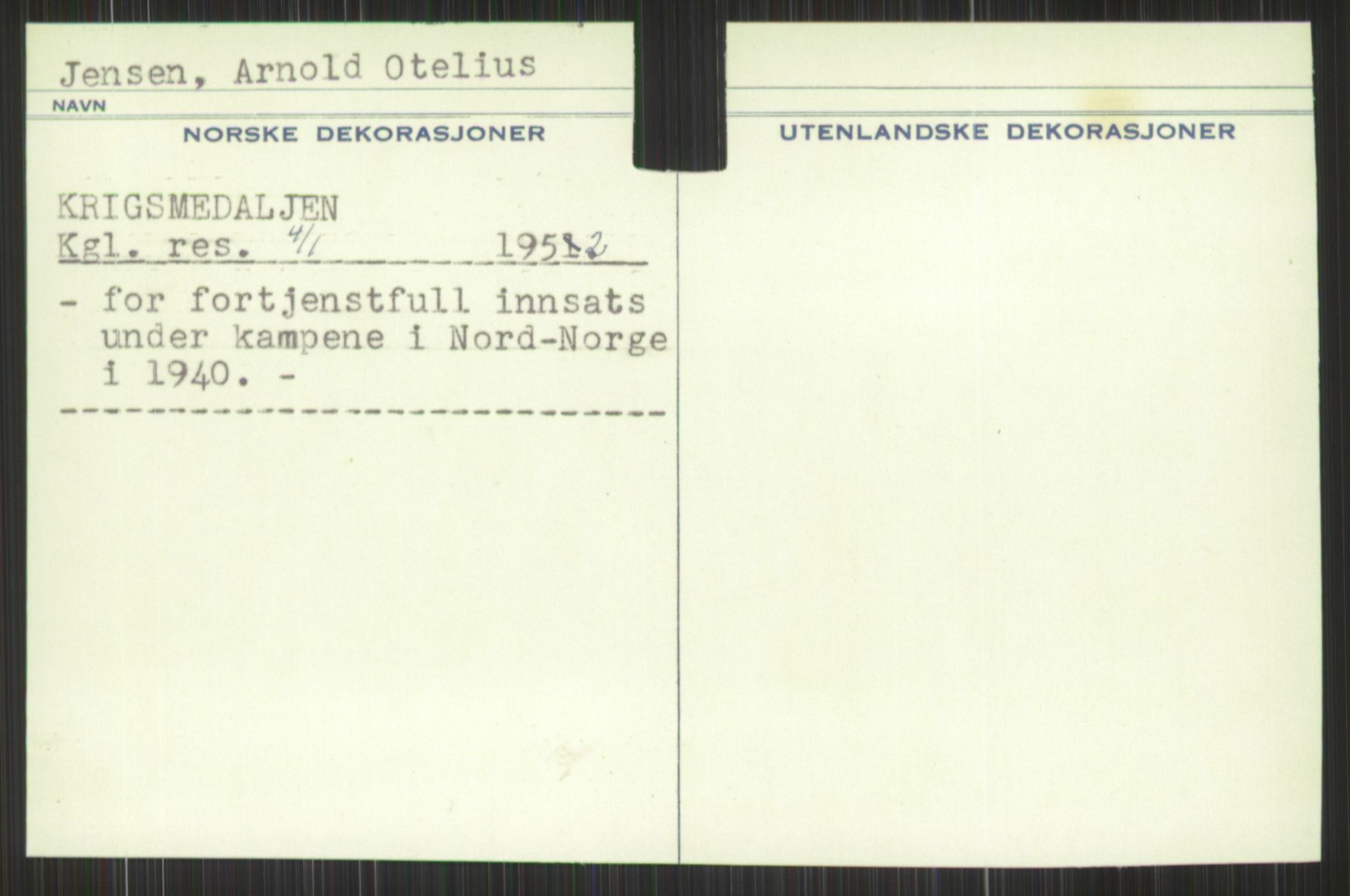 Forsvaret, Krigsdekorasjonskanselliet, AV/RA-RAFA-5156/G/Gd/L0001: Diverse registre, 1944-1956, p. 605