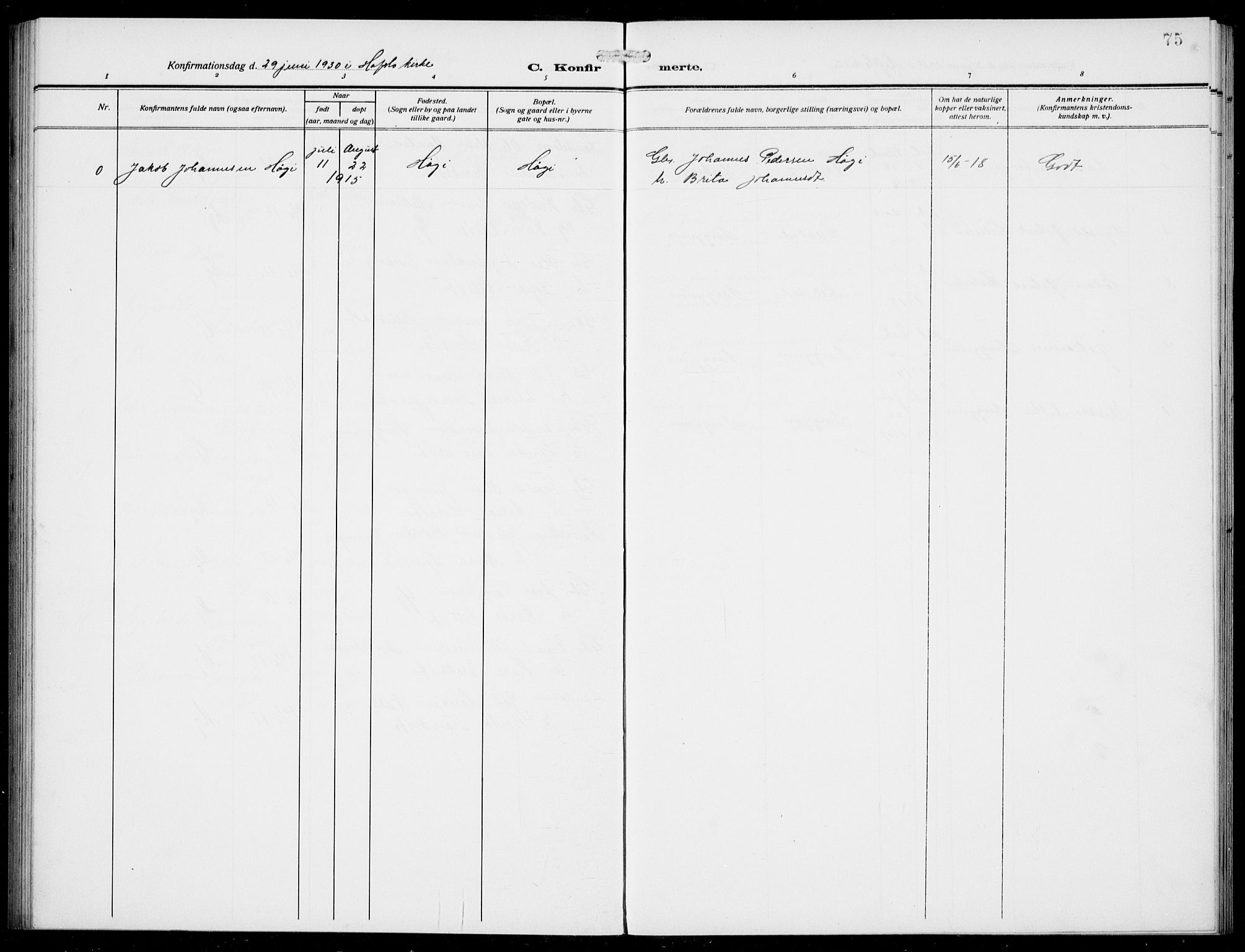 Jostedal sokneprestembete, AV/SAB-A-80601/H/Hab/Habd/L0002: Parish register (copy) no. D 2, 1910-1941, p. 75