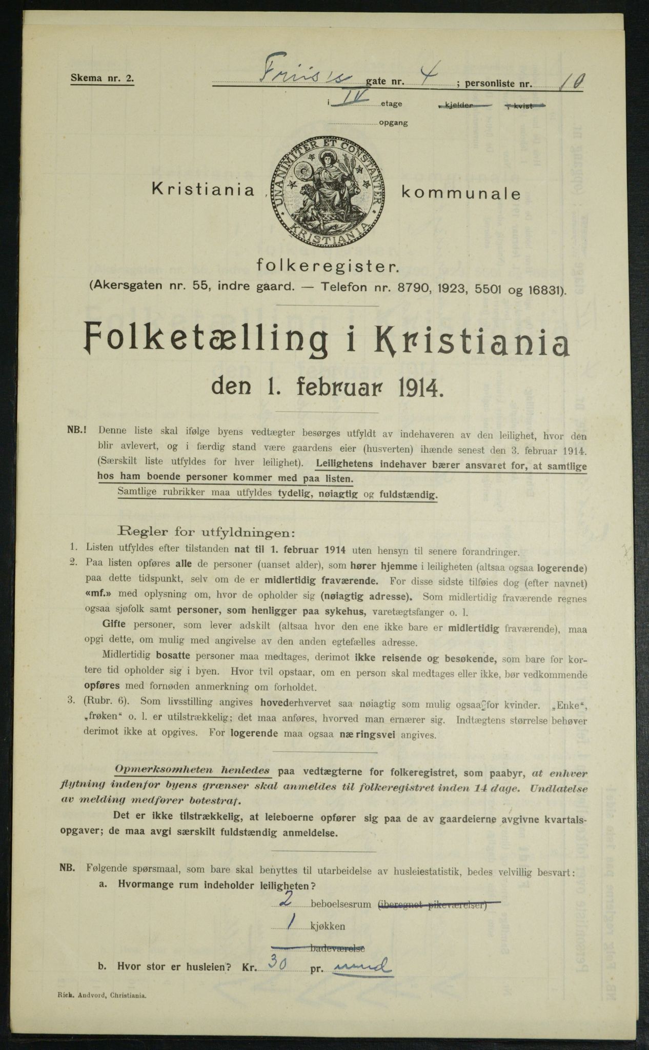 OBA, Municipal Census 1914 for Kristiania, 1914, p. 27109