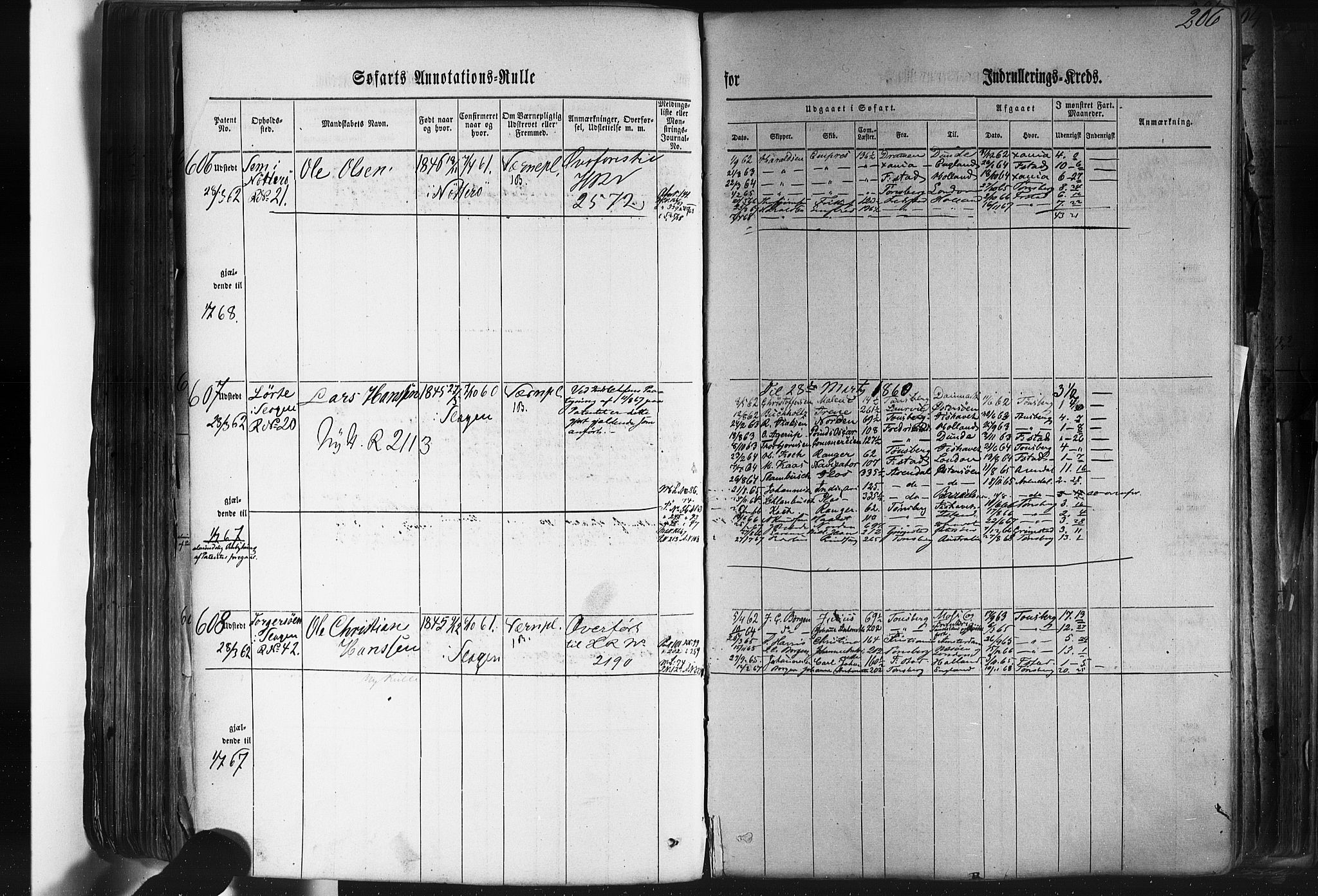 Tønsberg innrulleringskontor, SAKO/A-786/F/Fb/L0001: Annotasjonsrulle Patent nr. 1-1724, 1860-1868, p. 216