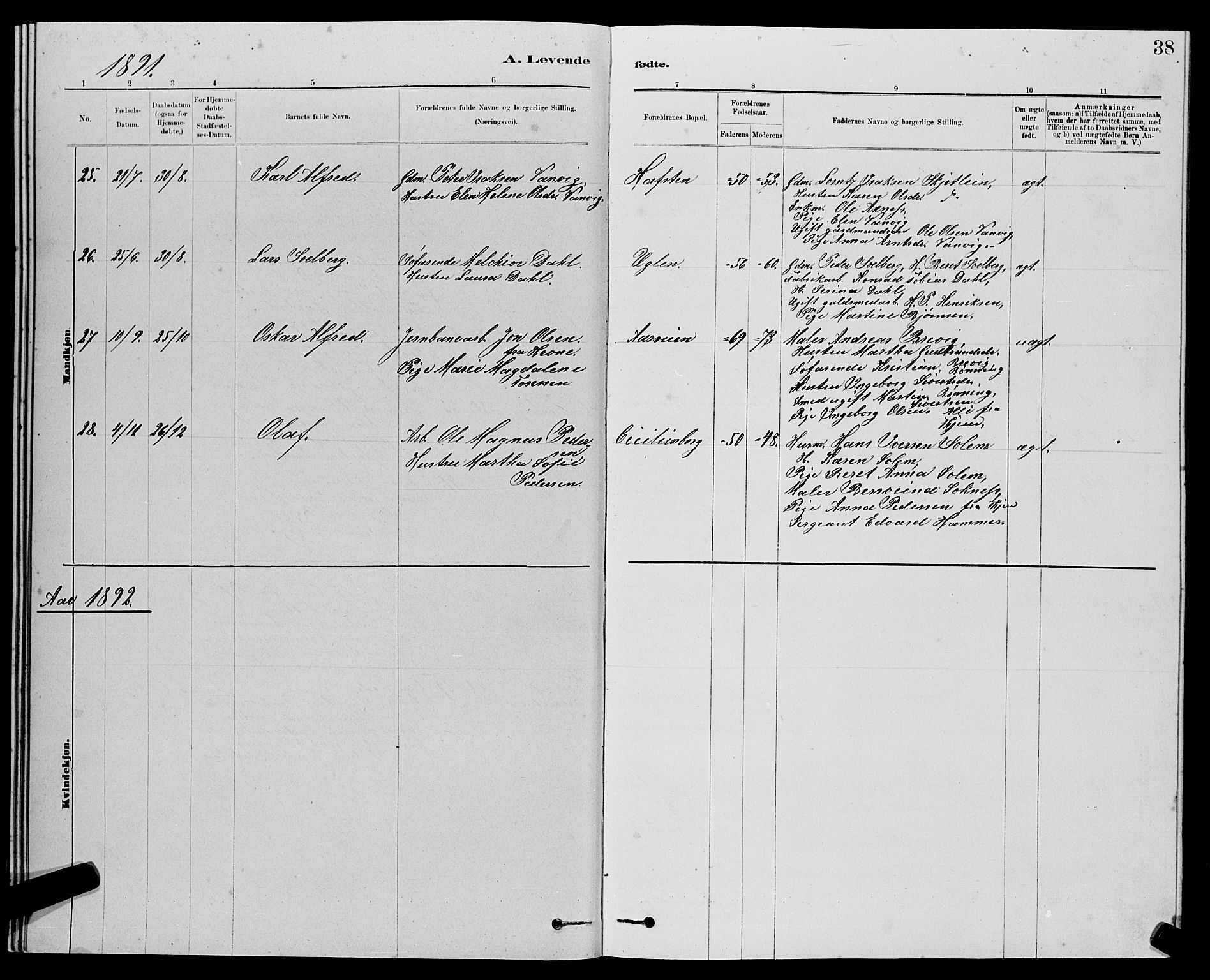 Ministerialprotokoller, klokkerbøker og fødselsregistre - Sør-Trøndelag, SAT/A-1456/611/L0354: Parish register (copy) no. 611C02, 1881-1896, p. 38