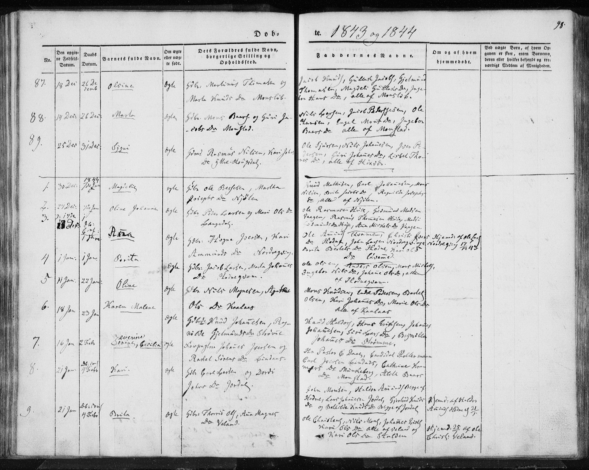Lindås Sokneprestembete, SAB/A-76701/H/Haa: Parish register (official) no. A 10, 1842-1862, p. 98