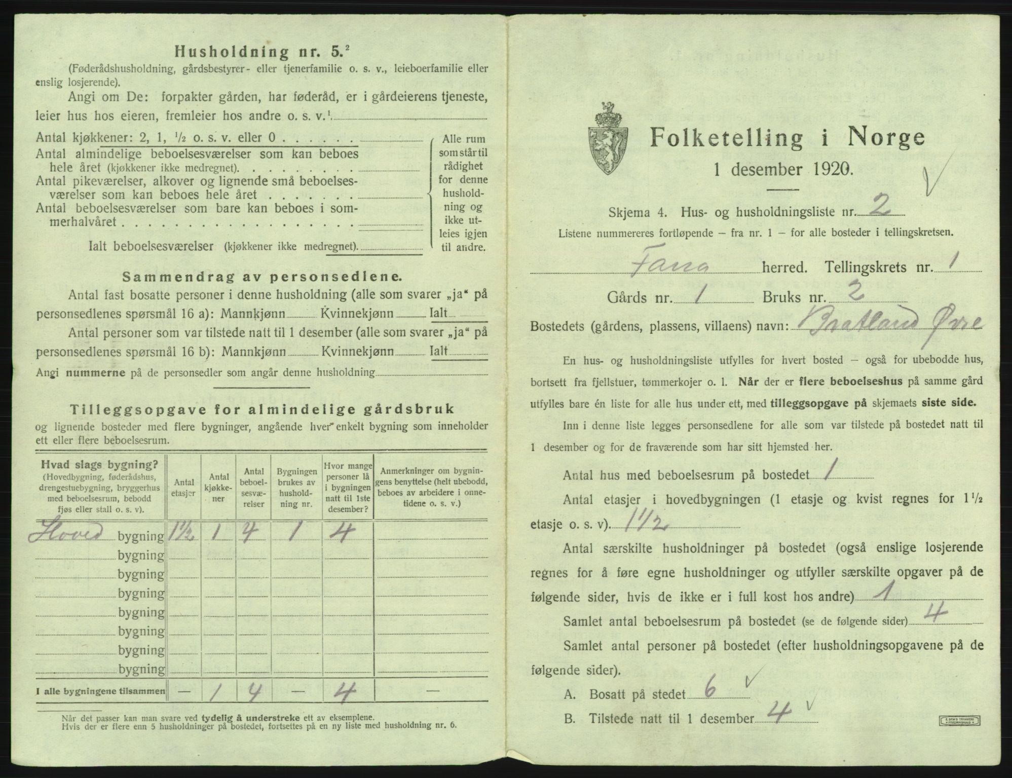 SAB, 1920 census for Fana, 1920, p. 96