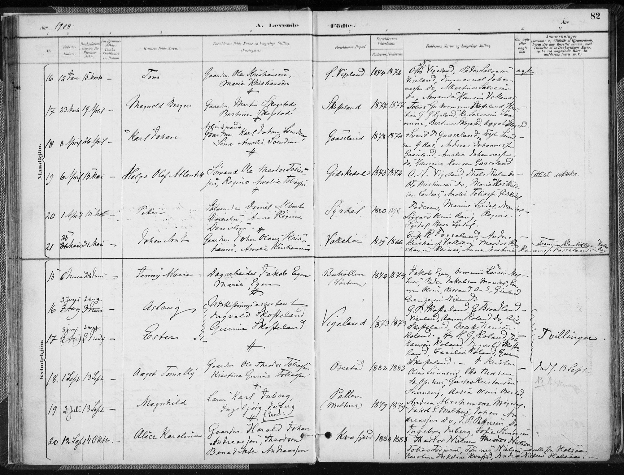 Sør-Audnedal sokneprestkontor, AV/SAK-1111-0039/F/Fa/Fab/L0010: Parish register (official) no. A 10, 1892-1913, p. 82