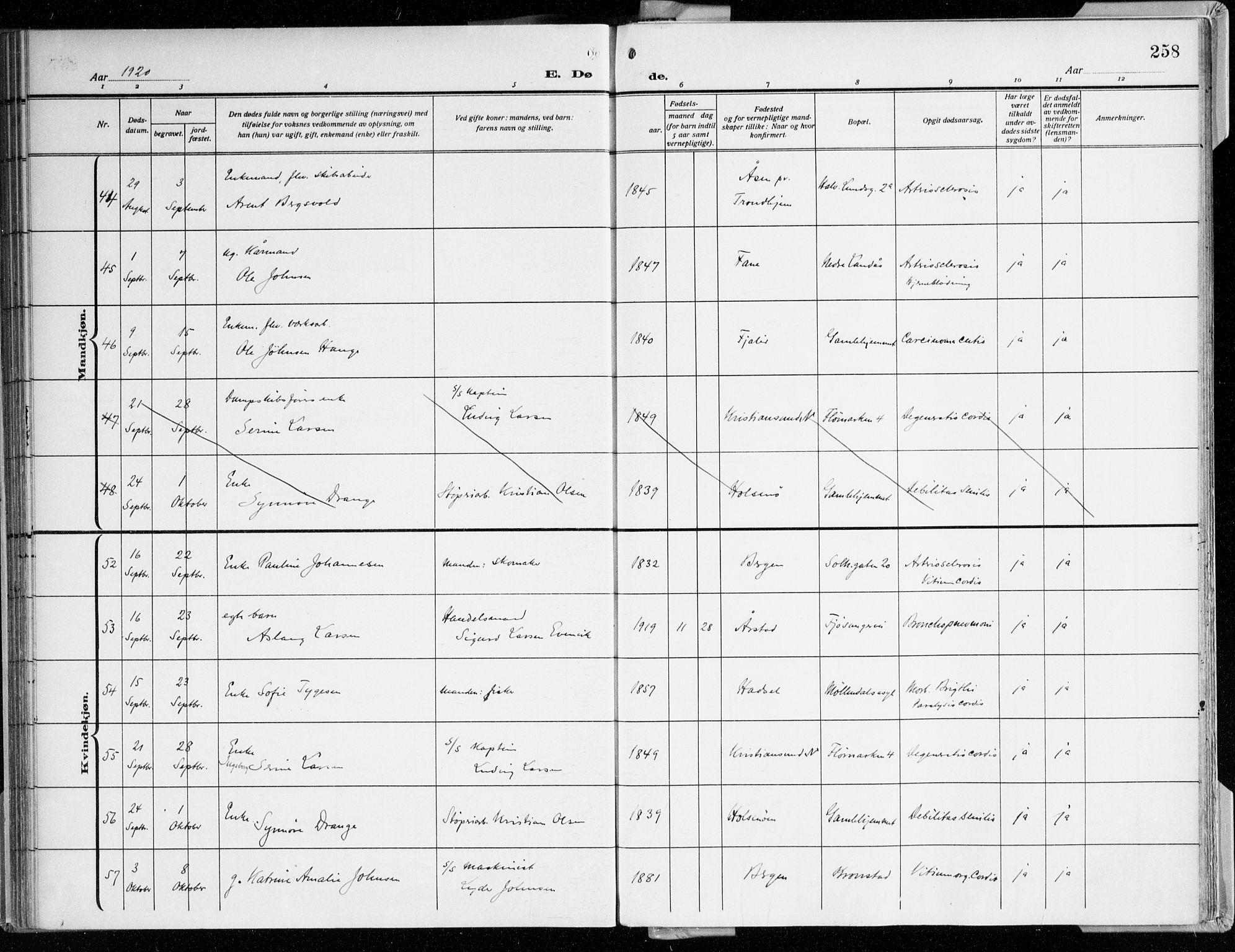 Årstad Sokneprestembete, AV/SAB-A-79301/H/Haa/L0003: Parish register (official) no. A 3, 1914-1919, p. 258