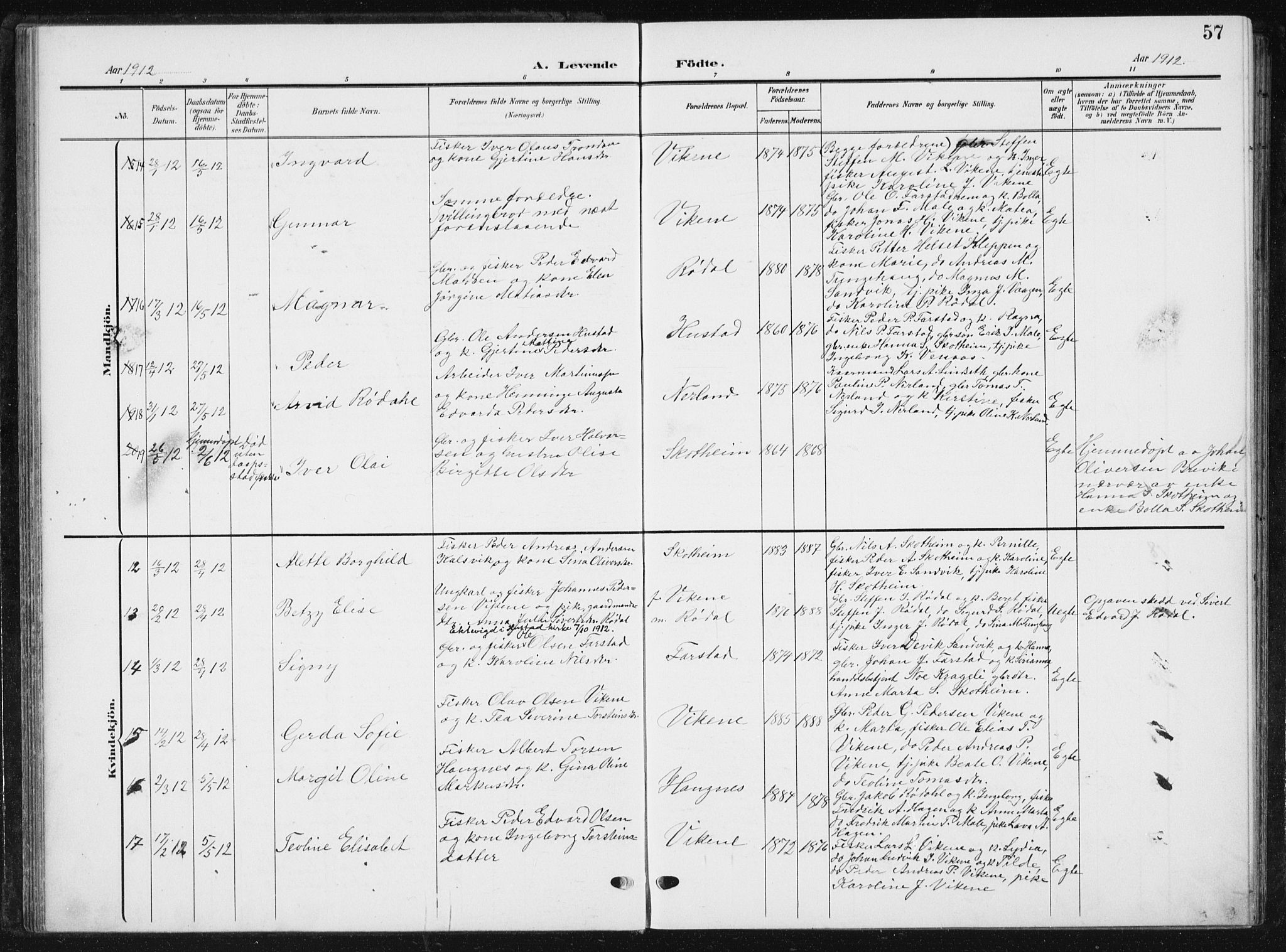 Ministerialprotokoller, klokkerbøker og fødselsregistre - Møre og Romsdal, AV/SAT-A-1454/567/L0784: Parish register (copy) no. 567C04, 1903-1938, p. 57