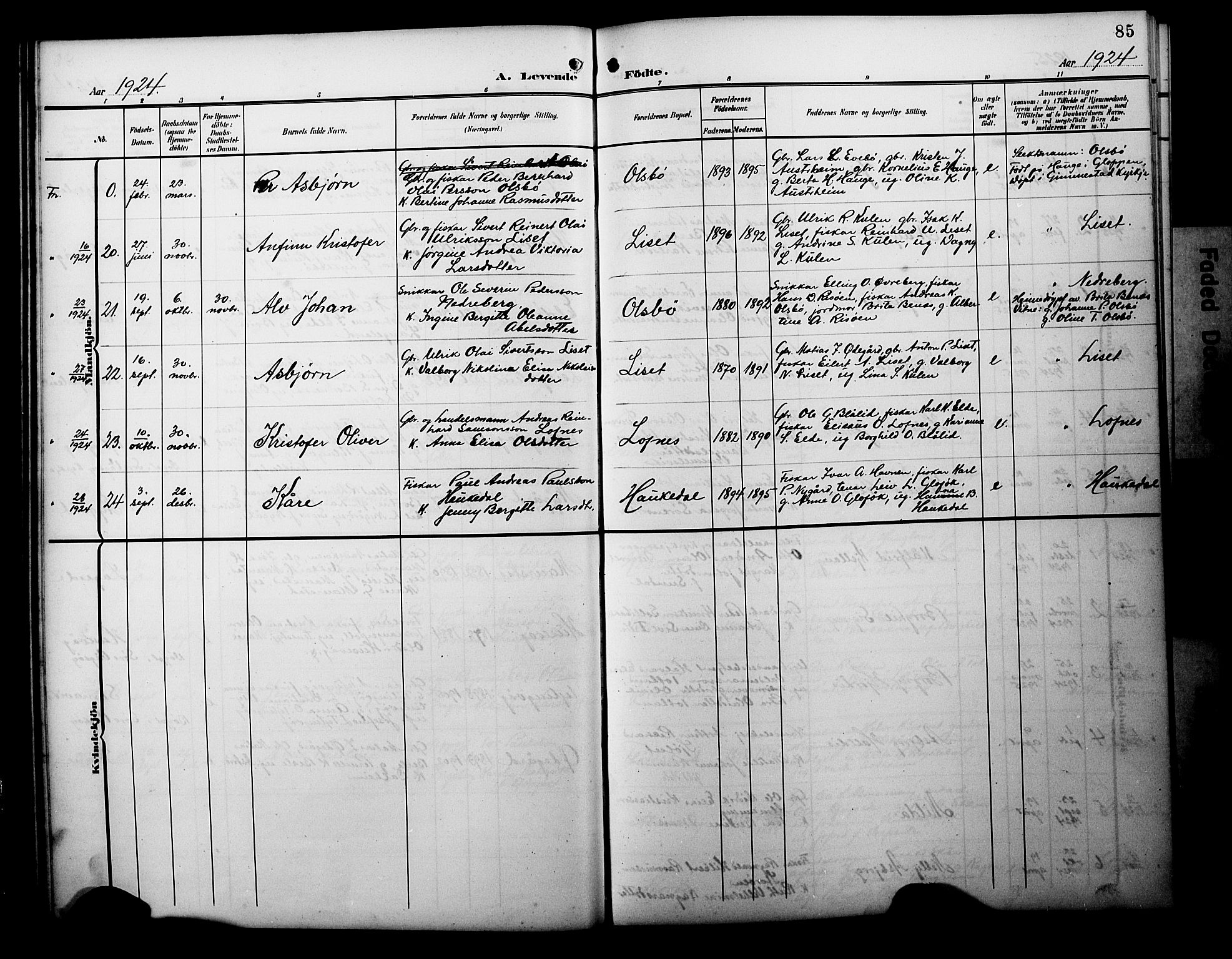 Davik sokneprestembete, SAB/A-79701/H/Hab/Habc/L0003: Parish register (copy) no. C 3, 1907-1929, p. 85