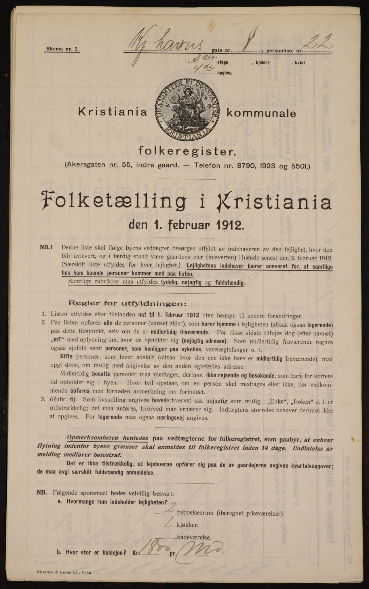 OBA, Municipal Census 1912 for Kristiania, 1912, p. 55262