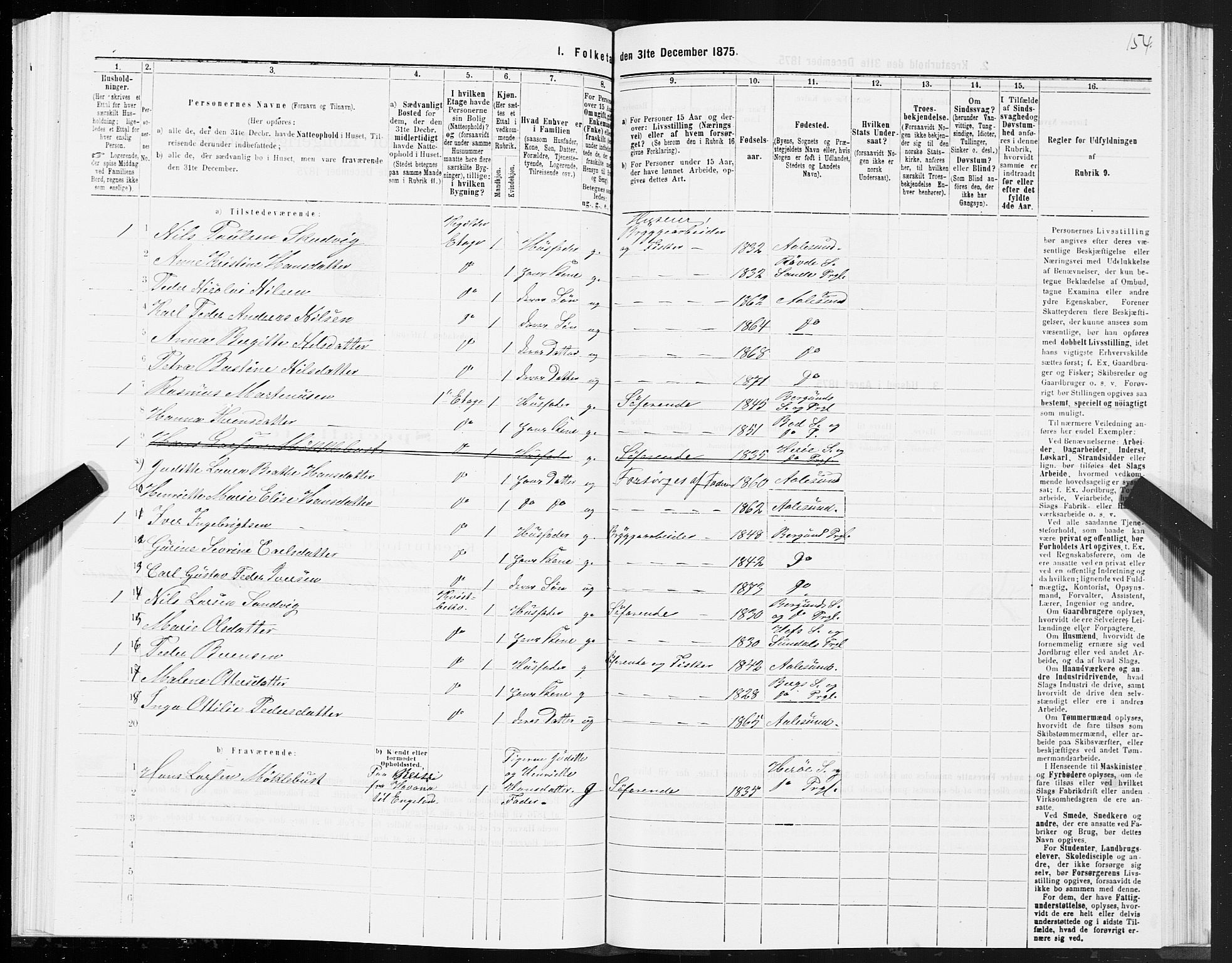 SAT, 1875 census for 1501P Ålesund, 1875, p. 2154