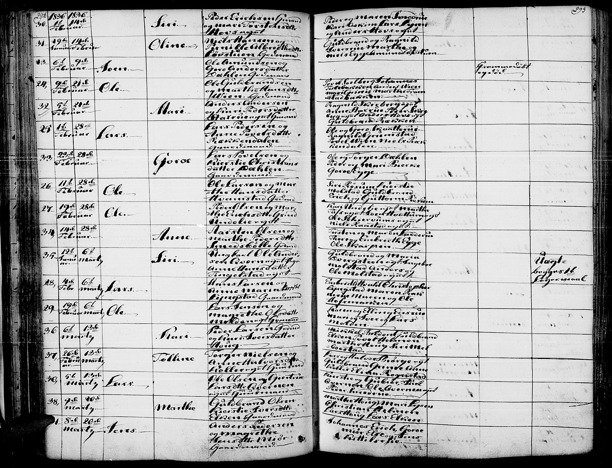 Gran prestekontor, AV/SAH-PREST-112/H/Ha/Haa/L0010: Parish register (official) no. 10, 1824-1842, p. 292-293