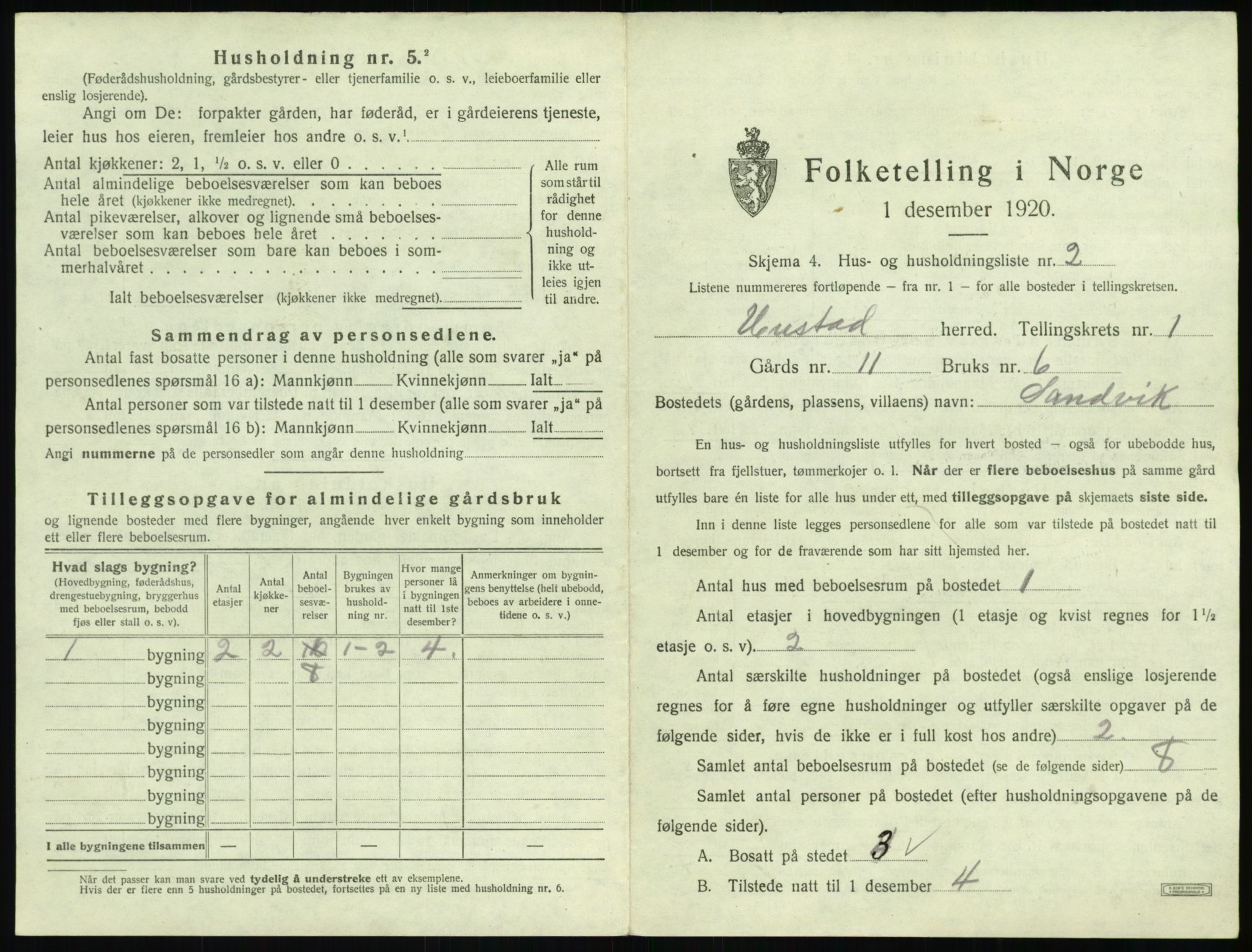 SAT, 1920 census for Hustad, 1920, p. 33