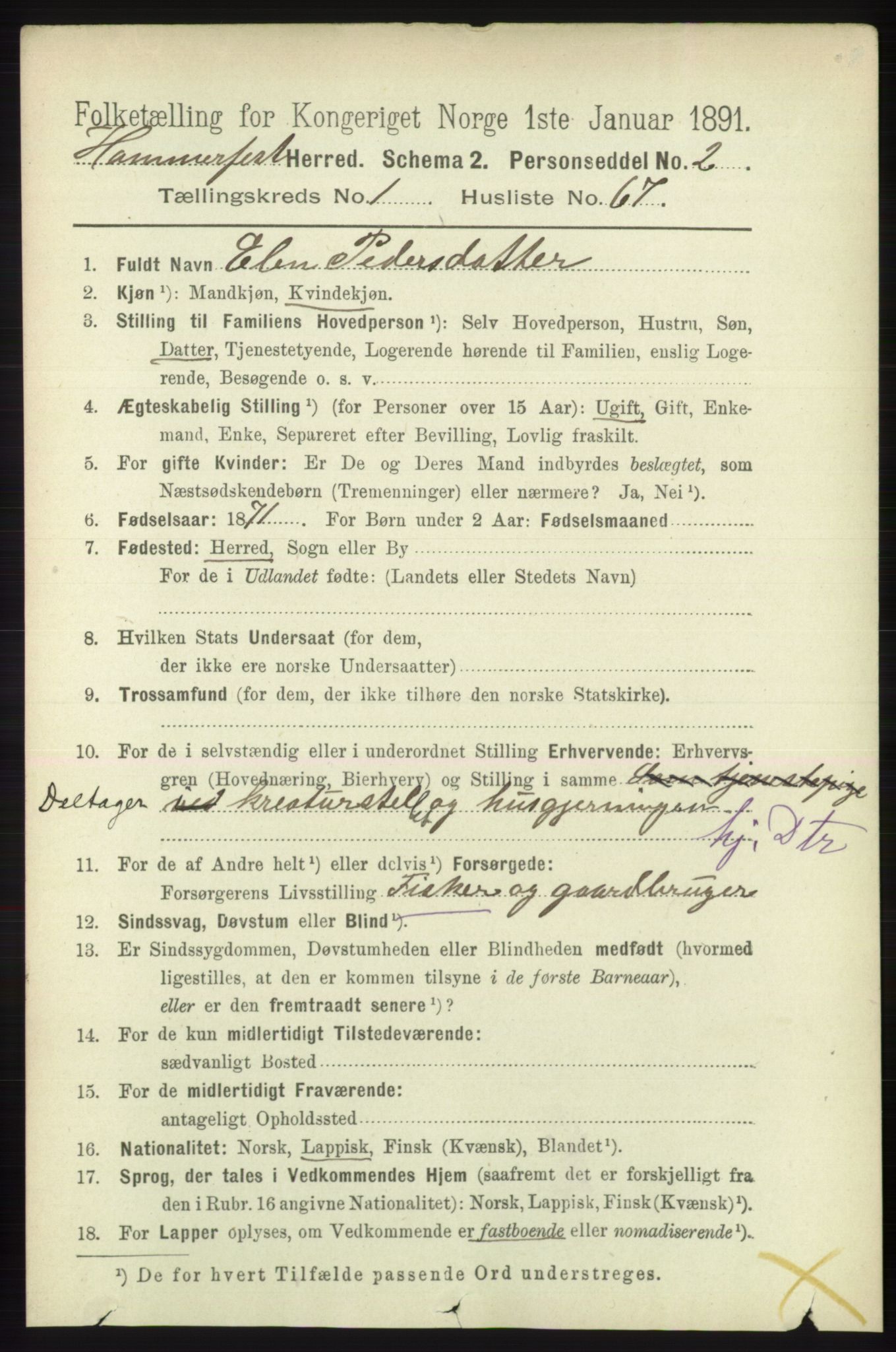 RA, 1891 census for 2016 Hammerfest, 1891, p. 530