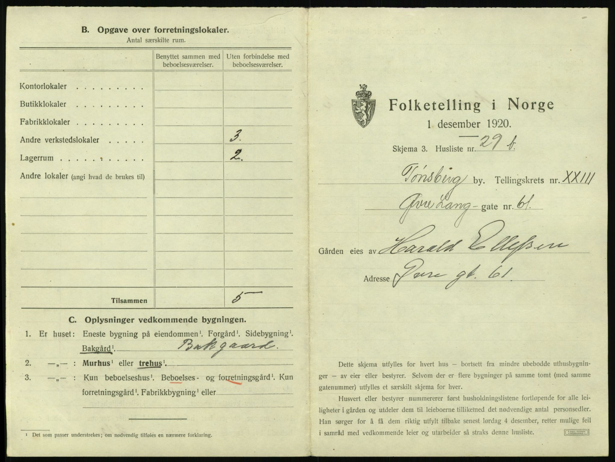 SAKO, 1920 census for Tønsberg, 1920, p. 2361