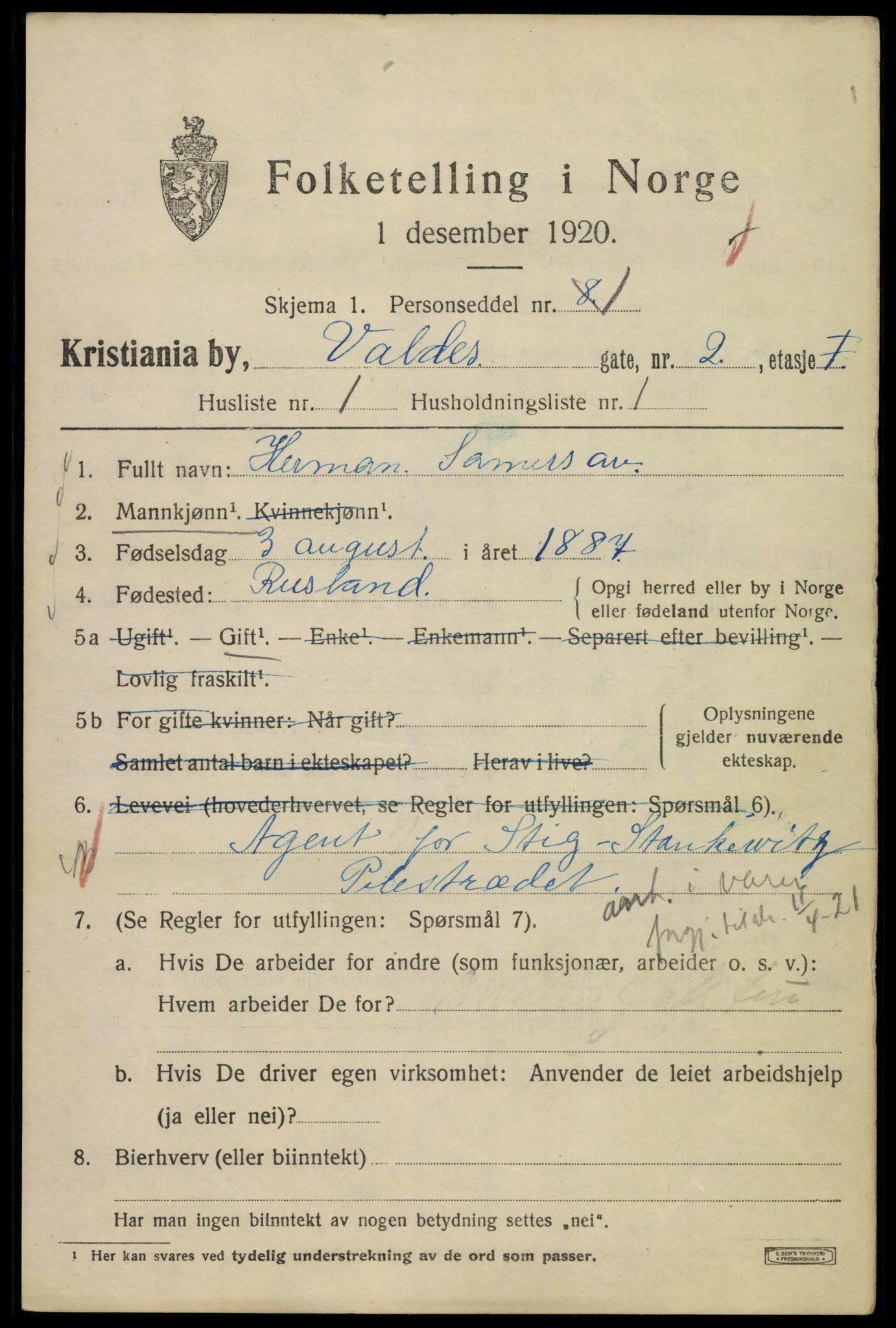 SAO, 1920 census for Kristiania, 1920, p. 627515