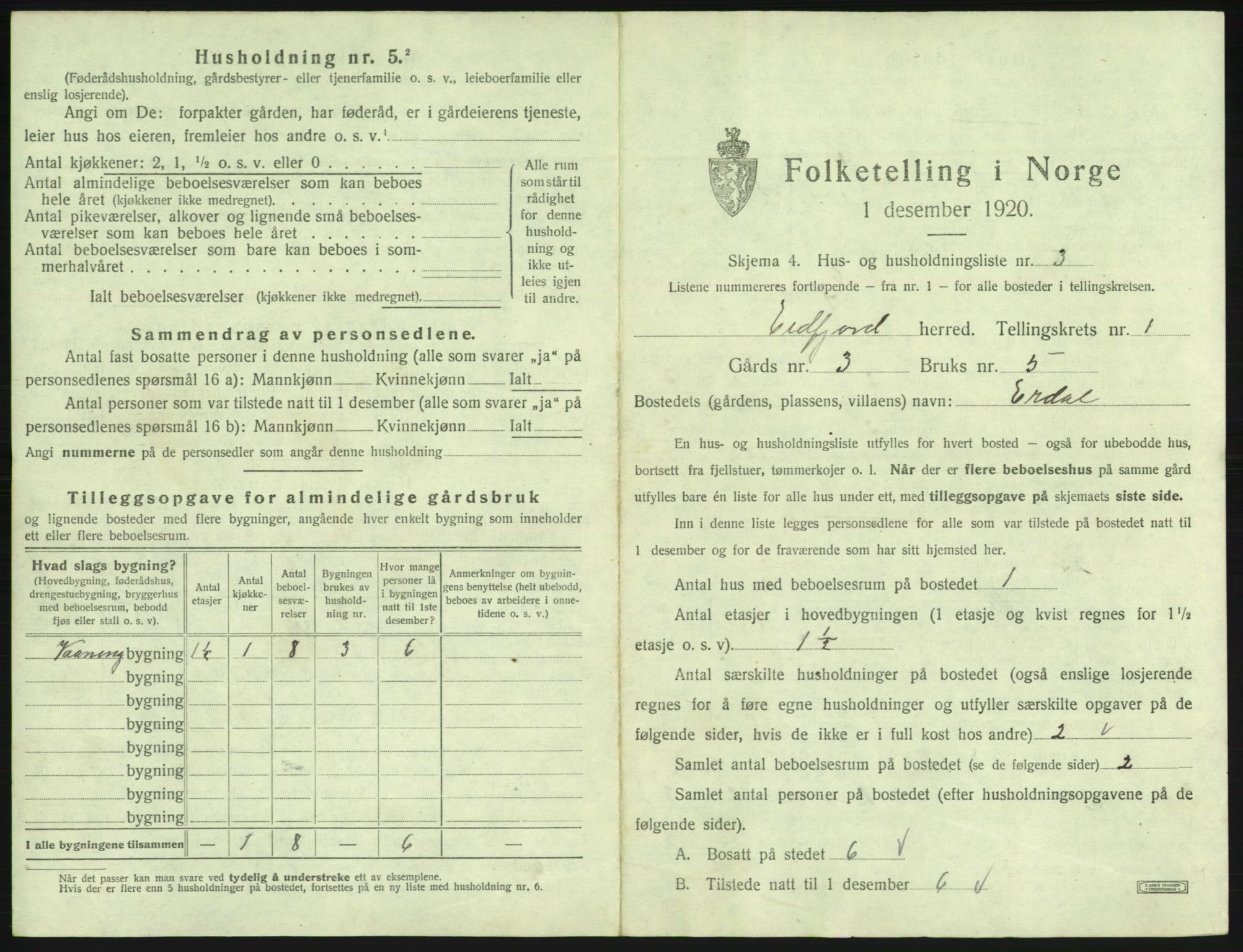 SAB, 1920 census for Eidfjord, 1920, p. 32