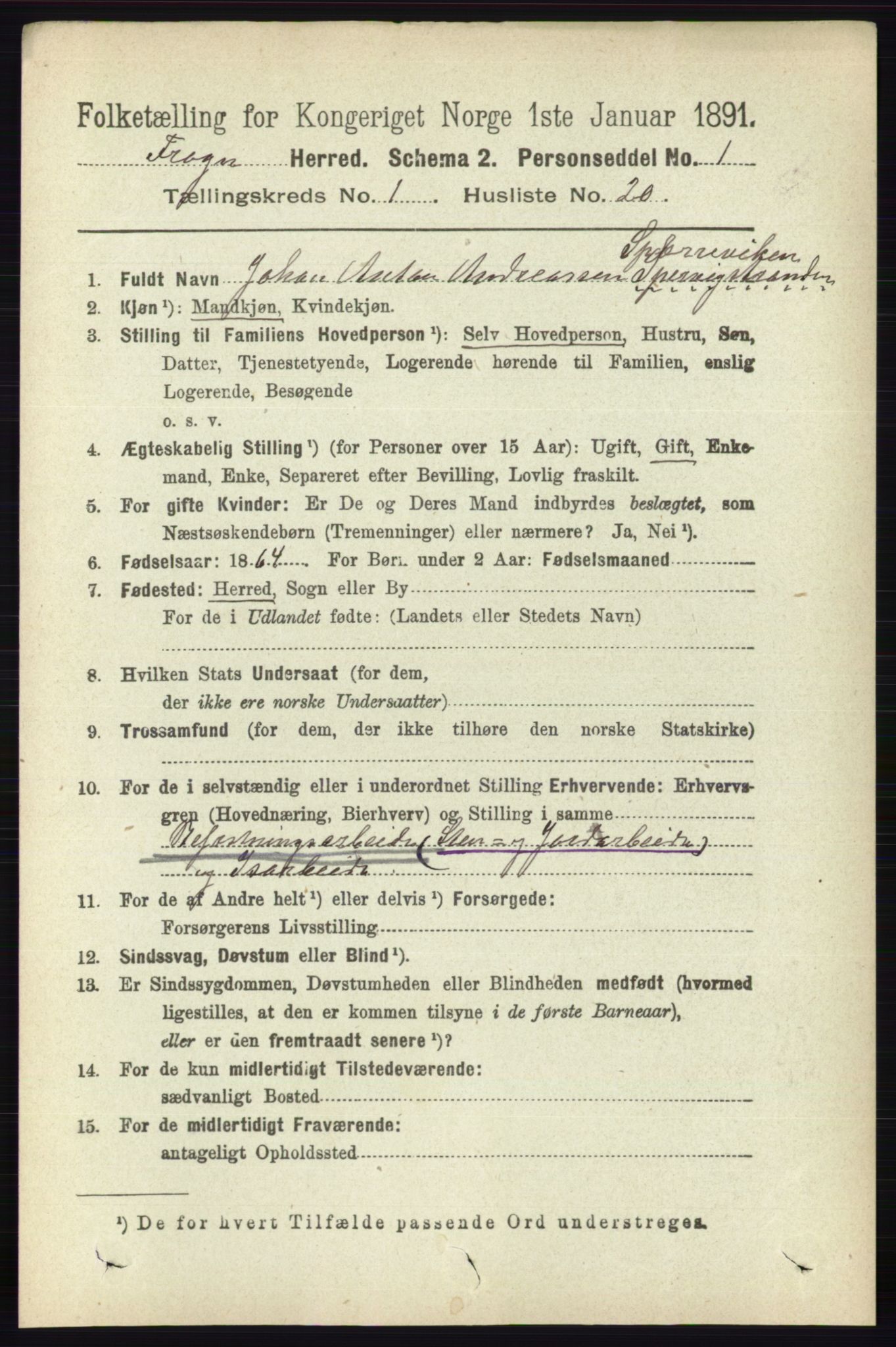 RA, 1891 census for 0215 Frogn, 1891, p. 244