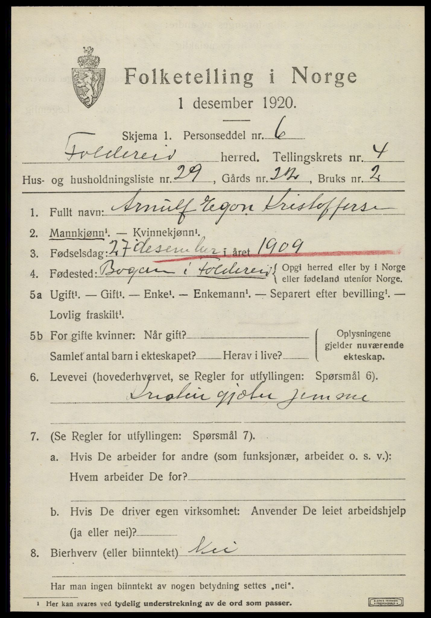 SAT, 1920 census for Foldereid, 1920, p. 1976