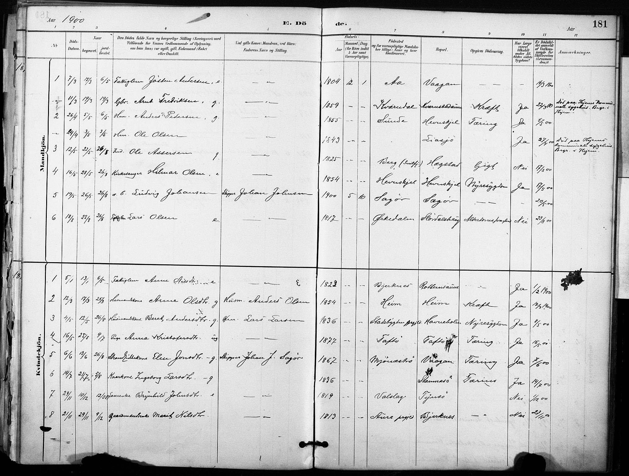 Ministerialprotokoller, klokkerbøker og fødselsregistre - Sør-Trøndelag, SAT/A-1456/633/L0518: Parish register (official) no. 633A01, 1884-1906, p. 181