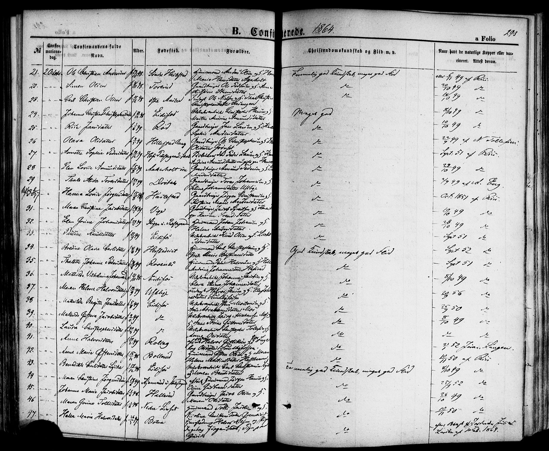 Hof kirkebøker, AV/SAKO-A-64/F/Fa/L0006: Parish register (official) no. I 6, 1851-1877, p. 293