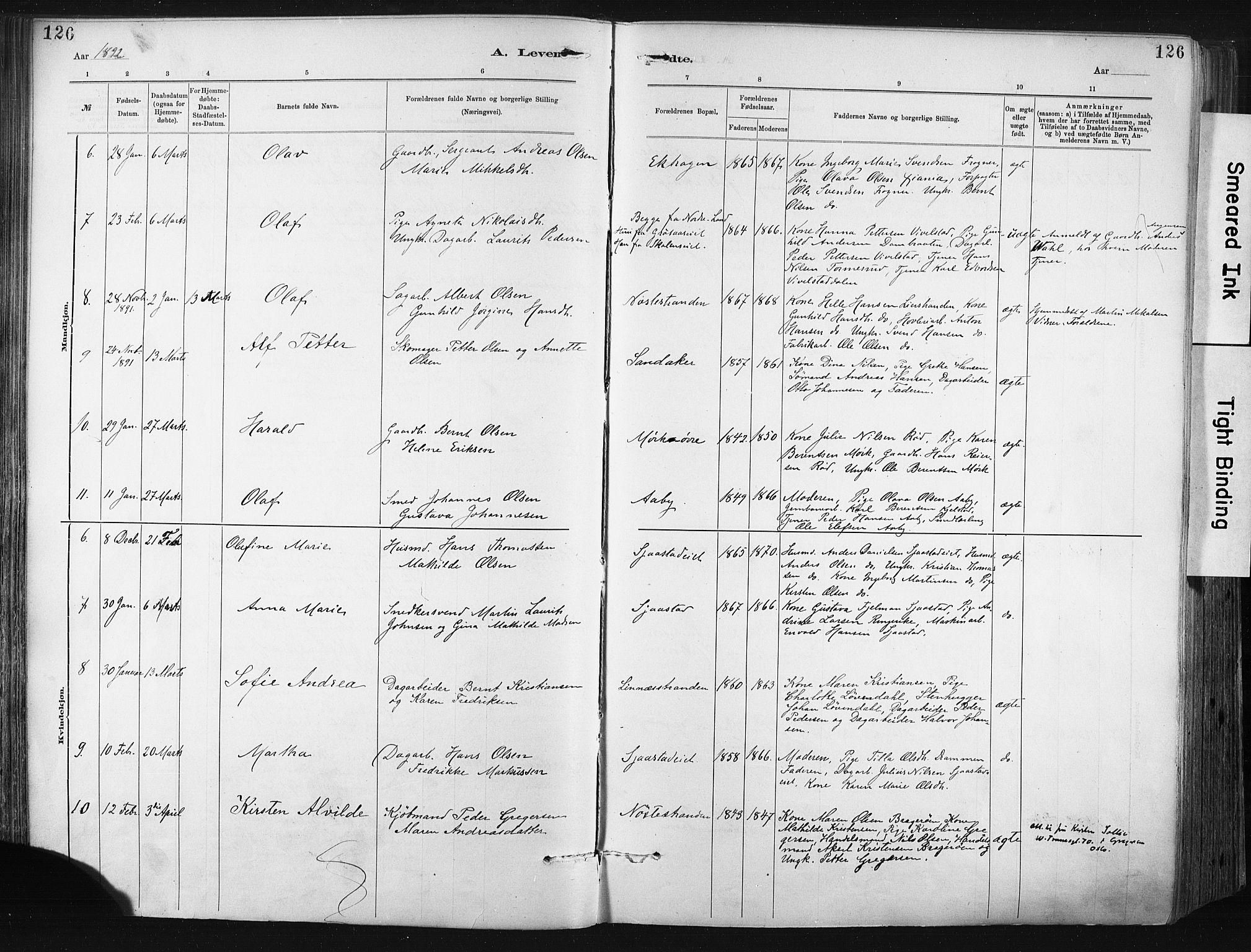 Lier kirkebøker, SAKO/A-230/F/Fa/L0015: Parish register (official) no. I 15, 1883-1894, p. 126