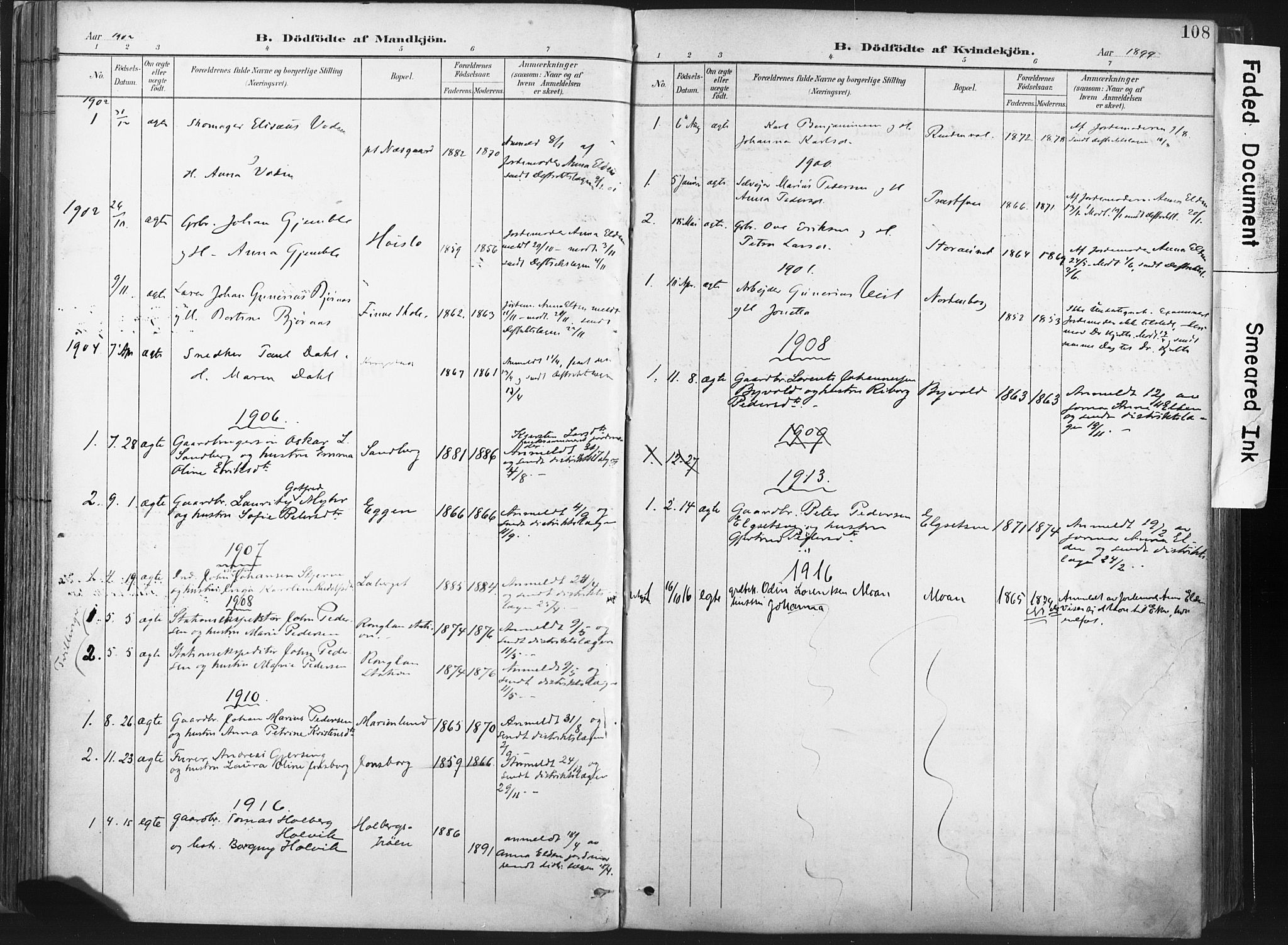 Ministerialprotokoller, klokkerbøker og fødselsregistre - Nord-Trøndelag, SAT/A-1458/717/L0162: Parish register (official) no. 717A12, 1898-1923, p. 108