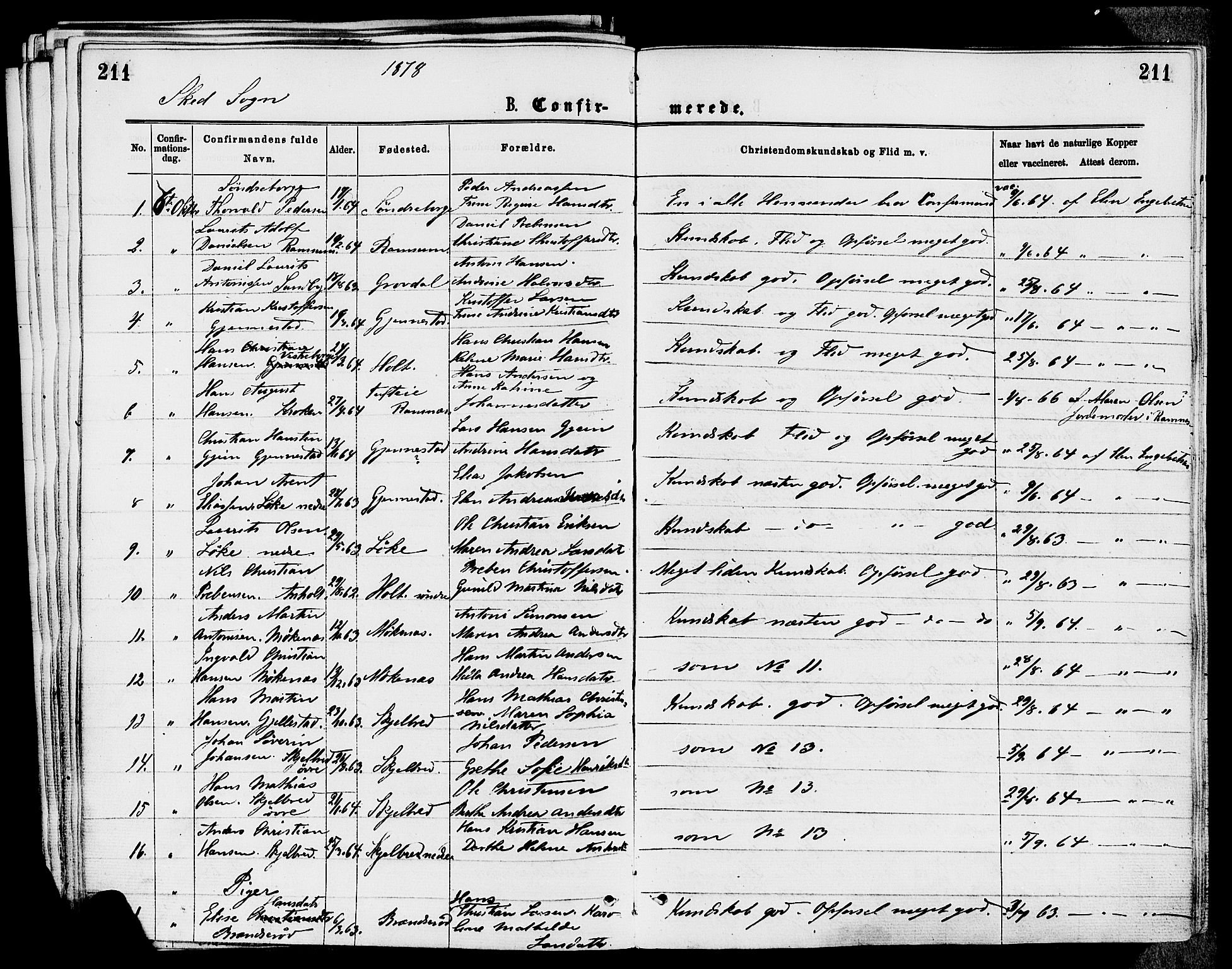 Stokke kirkebøker, AV/SAKO-A-320/F/Fa/L0009: Parish register (official) no. I 9, 1872-1883, p. 211