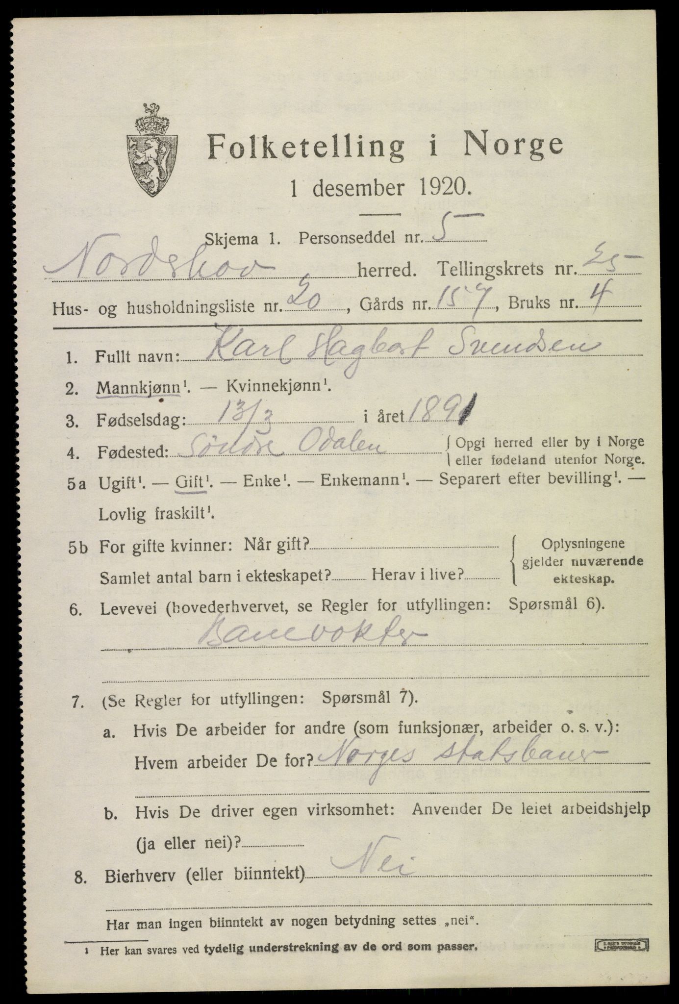 SAKO, 1920 census for Norderhov, 1920, p. 24027