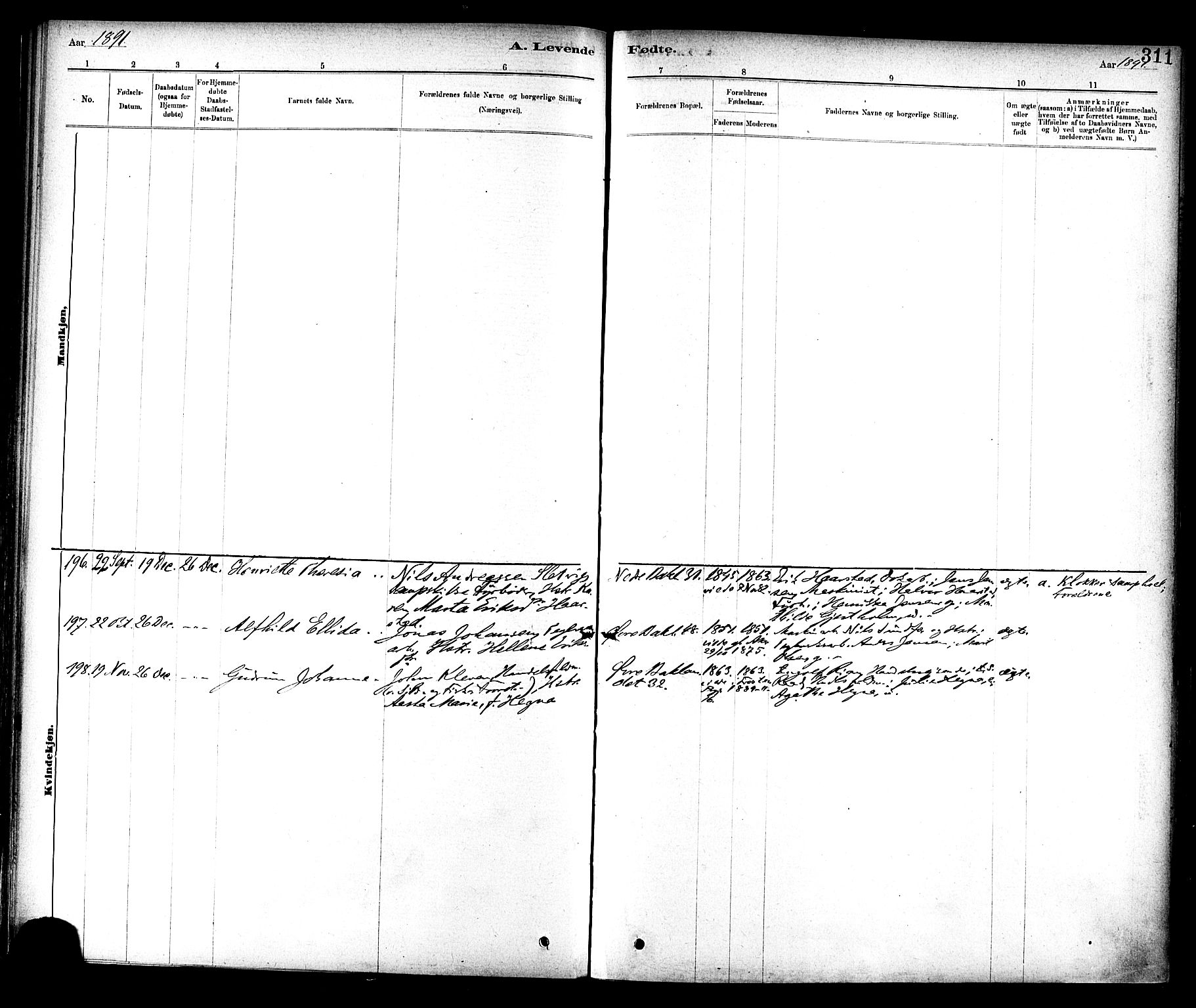 Ministerialprotokoller, klokkerbøker og fødselsregistre - Sør-Trøndelag, SAT/A-1456/604/L0188: Parish register (official) no. 604A09, 1878-1892, p. 311