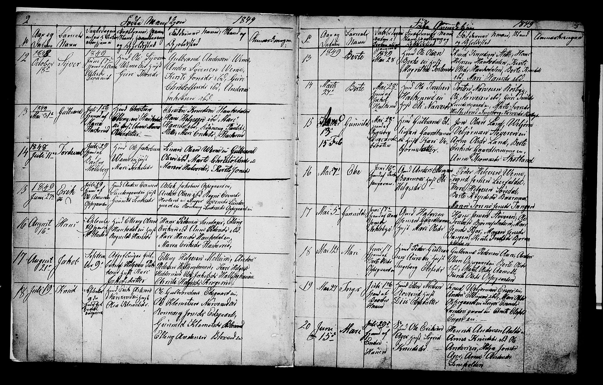 Lunder kirkebøker, AV/SAKO-A-629/G/Ga/L0002: Parish register (copy) no. I 2, 1849-1868, p. 2-3