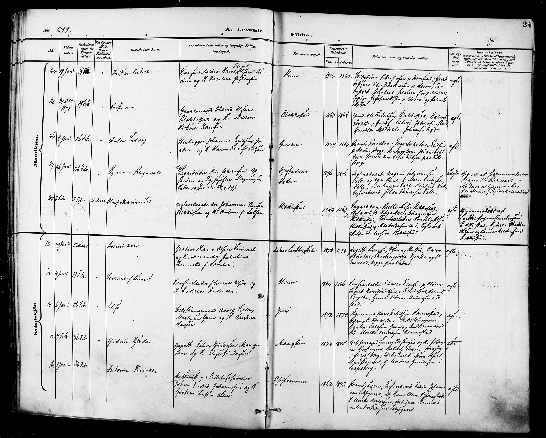 Tune prestekontor Kirkebøker, AV/SAO-A-2007/F/Fa/L0019: Parish register (official) no. 19, 1898-1904, p. 24