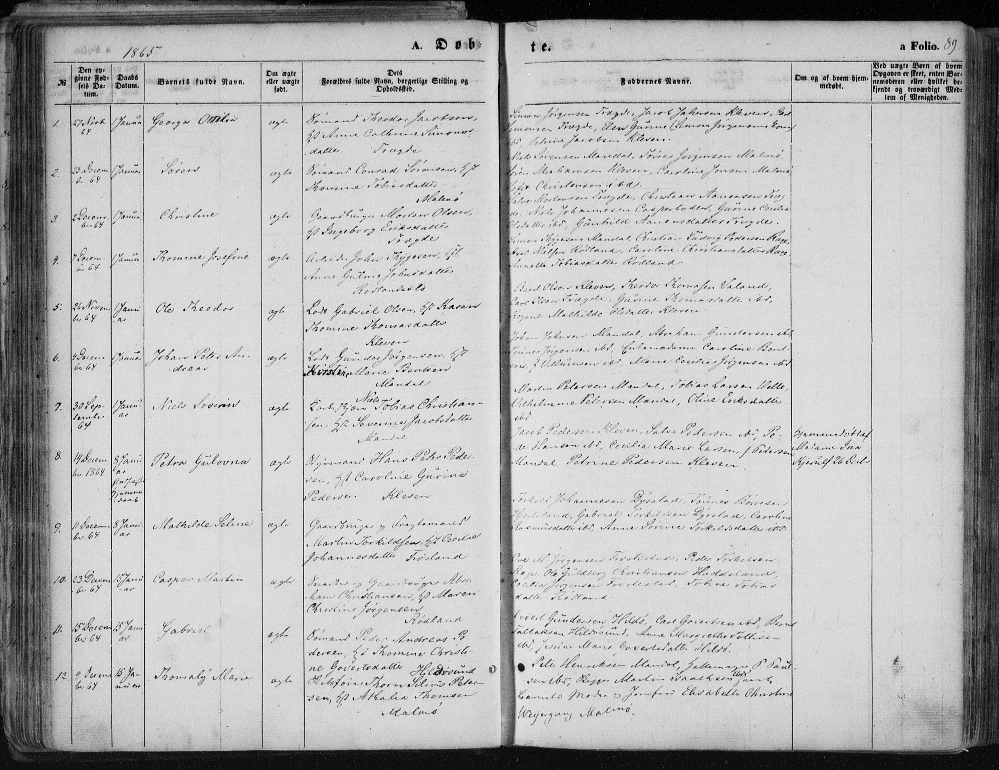 Mandal sokneprestkontor, SAK/1111-0030/F/Fa/Faa/L0014: Parish register (official) no. A 14, 1859-1872, p. 89