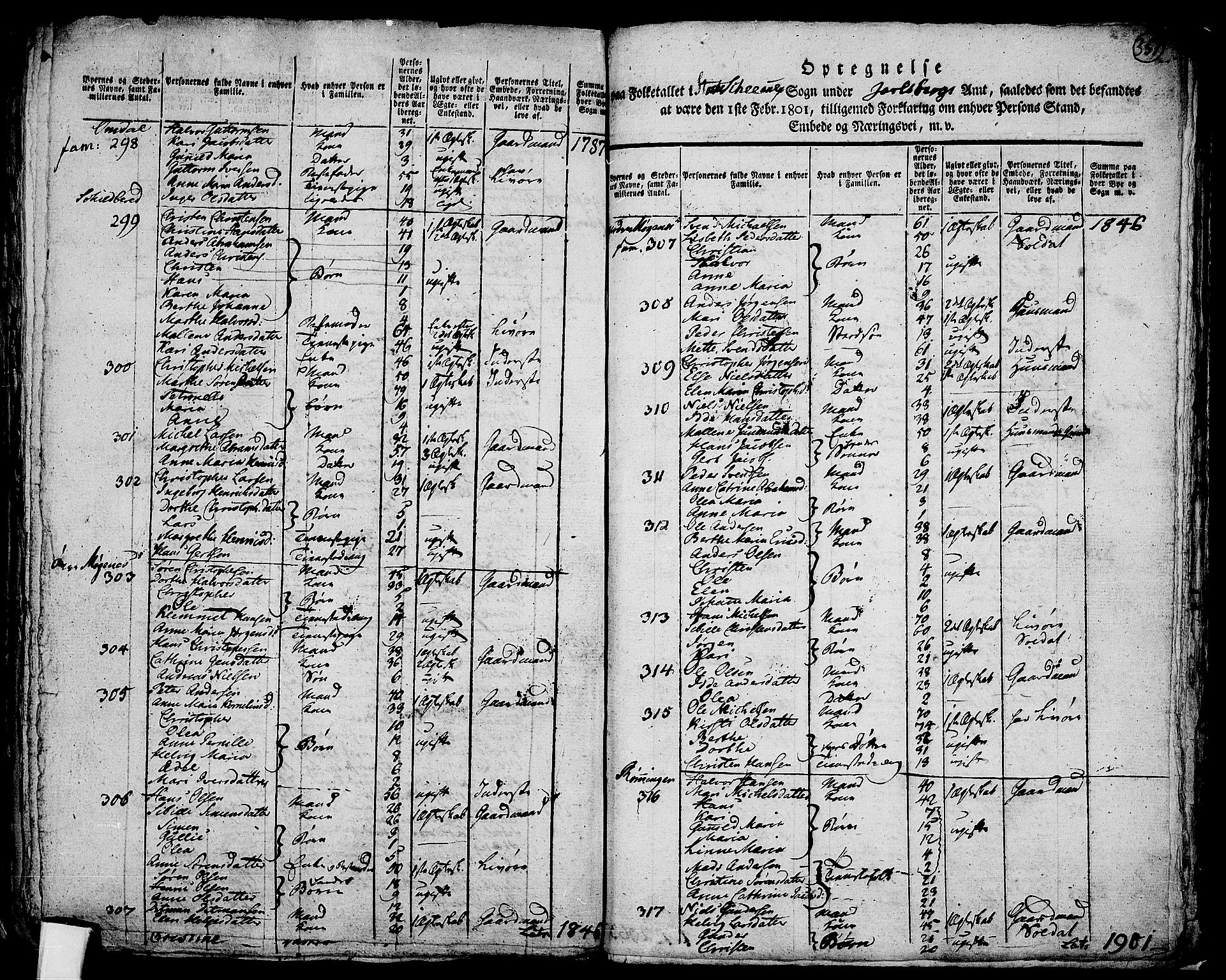 RA, 1801 census for 0720P Stokke, 1801, p. 350b-351a