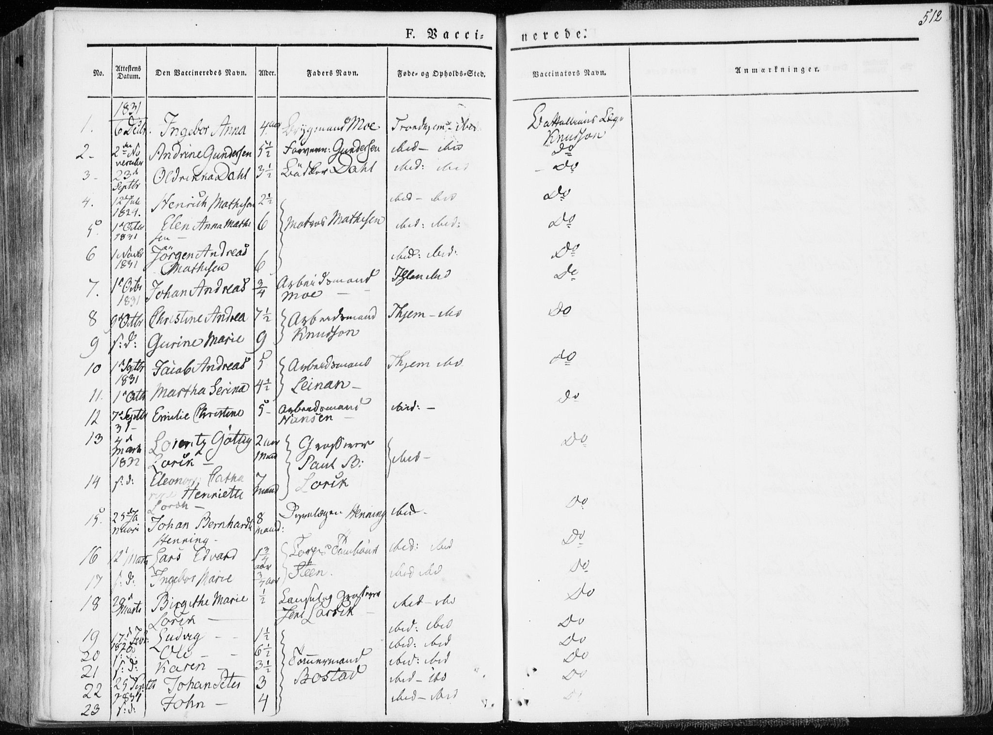 Ministerialprotokoller, klokkerbøker og fødselsregistre - Sør-Trøndelag, SAT/A-1456/601/L0047: Parish register (official) no. 601A15, 1831-1839, p. 512