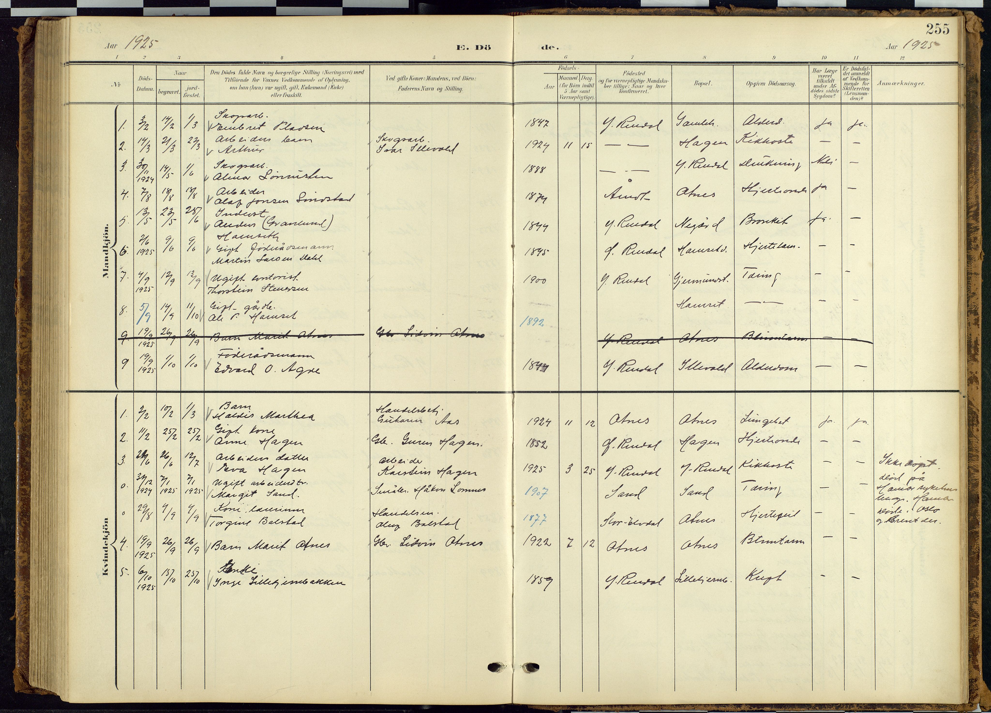 Rendalen prestekontor, SAH/PREST-054/H/Ha/Hab/L0010: Parish register (copy) no. 10, 1903-1940, p. 255