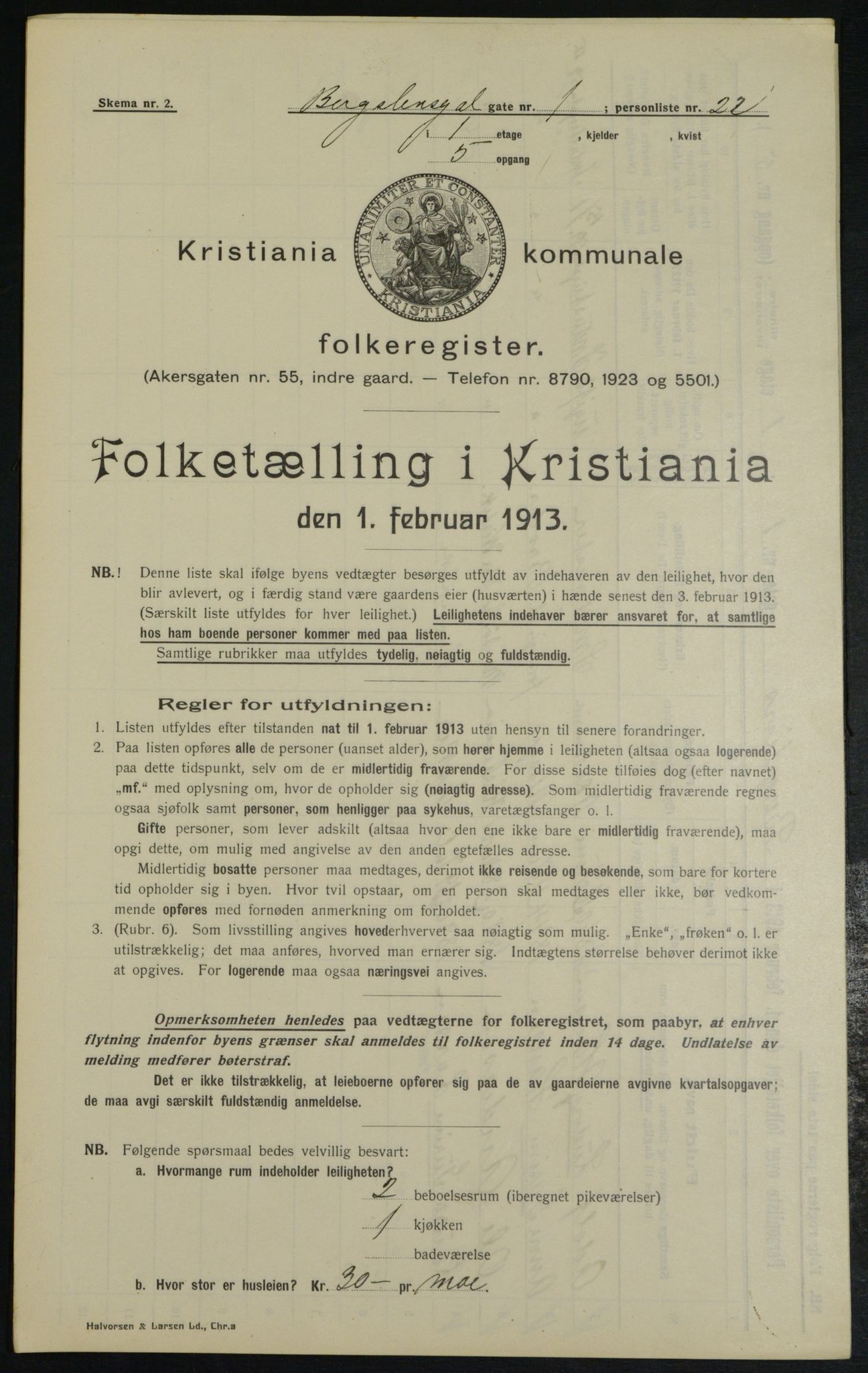 OBA, Municipal Census 1913 for Kristiania, 1913, p. 3860