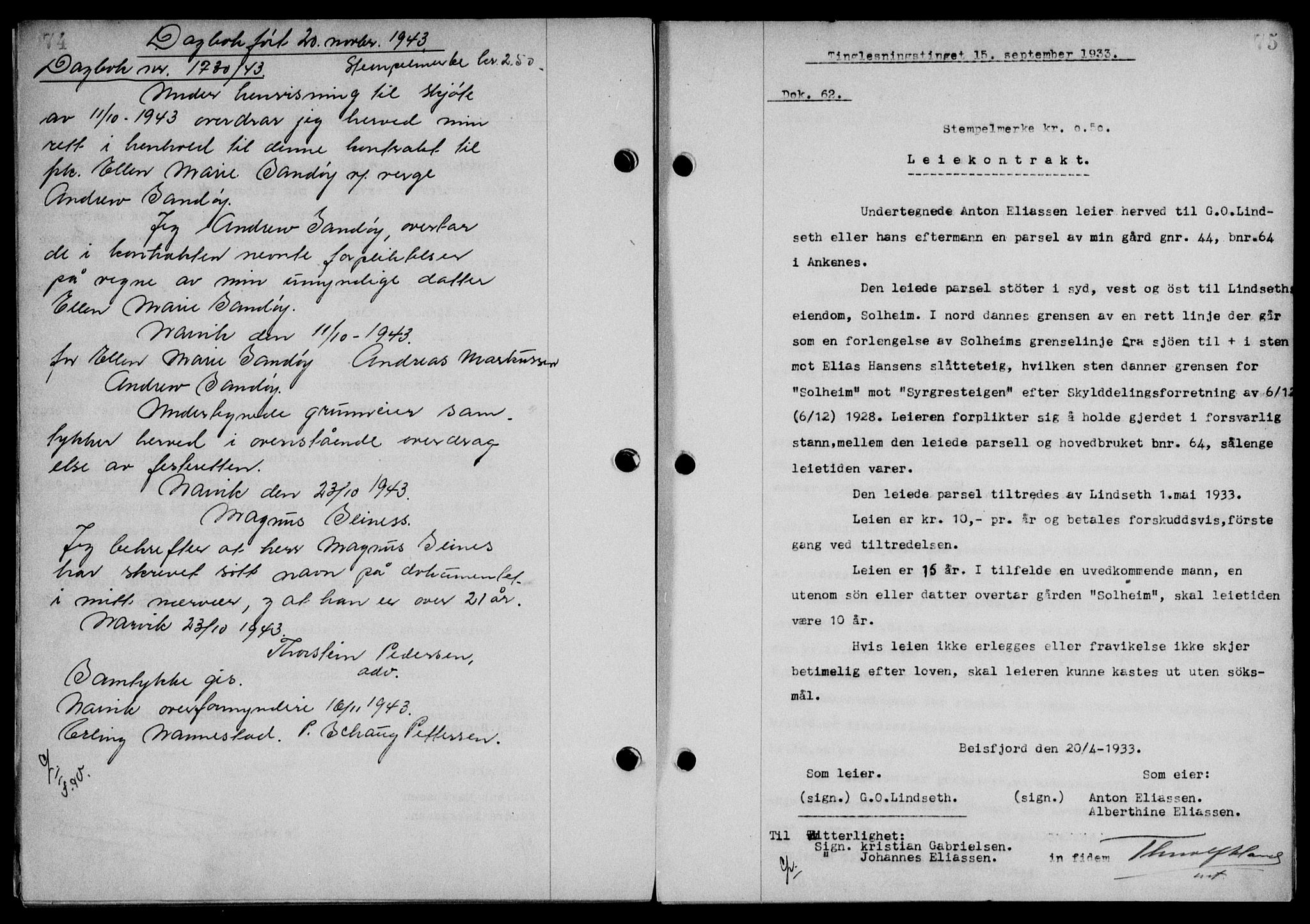 Steigen og Ofoten sorenskriveri, SAT/A-0030/1/2/2C/L0023/0002: Mortgage book no. 26-II og 27, 1933-1934, Deed date: 15.09.1933