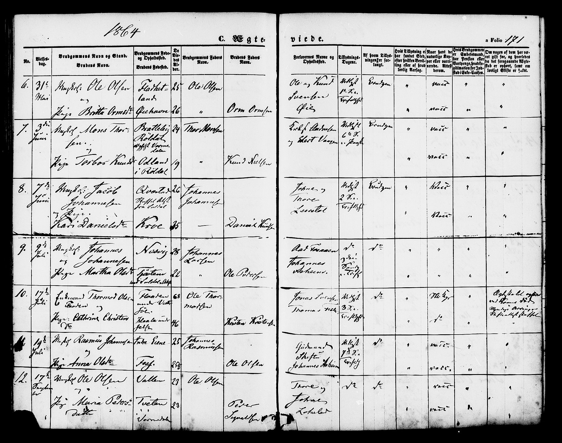 Hjelmeland sokneprestkontor, AV/SAST-A-101843/01/IV/L0011: Parish register (official) no. A 11, 1861-1878, p. 171