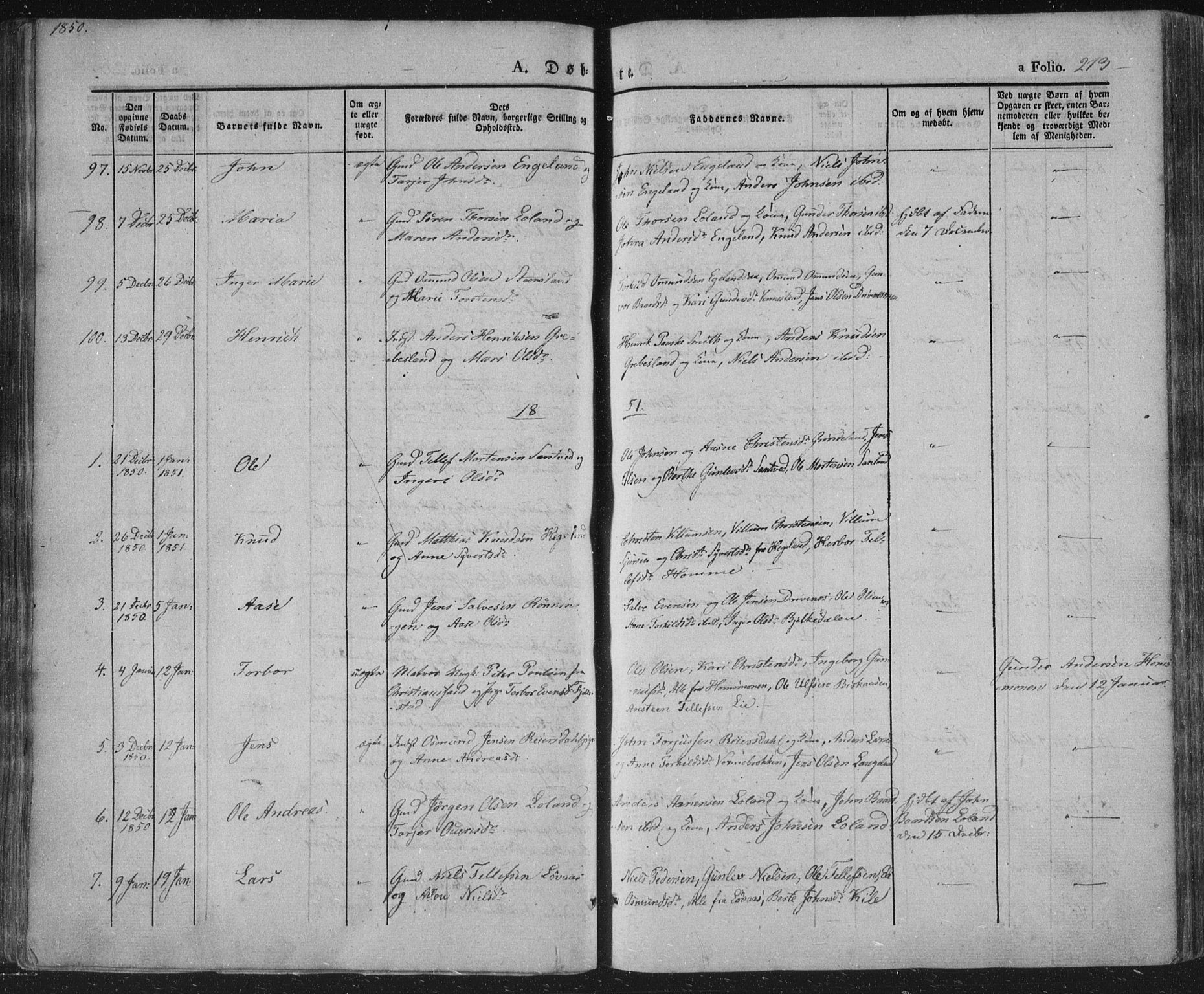 Vennesla sokneprestkontor, AV/SAK-1111-0045/Fa/Fac/L0004: Parish register (official) no. A 4, 1834-1855, p. 213