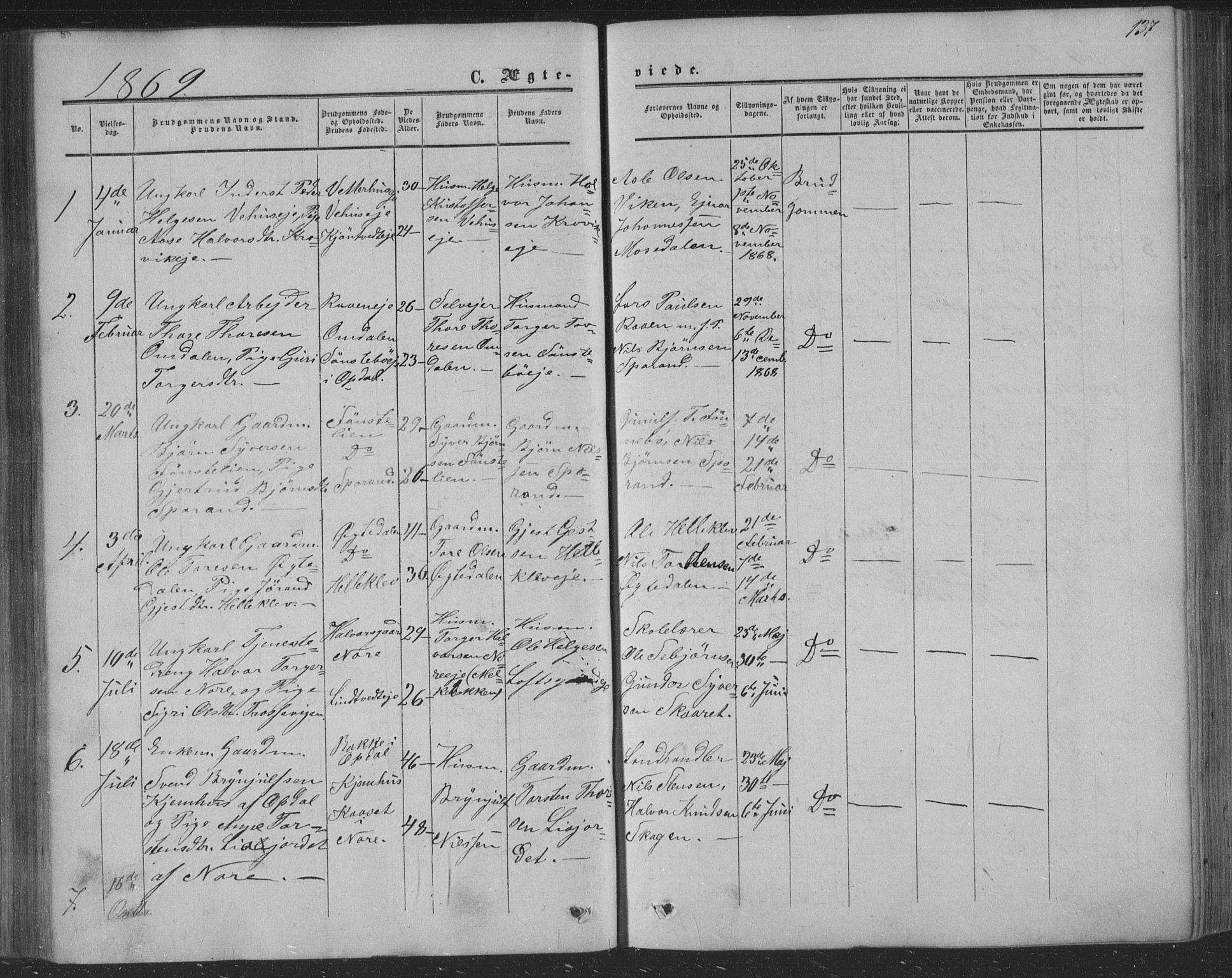 Nore kirkebøker, SAKO/A-238/F/Fa/L0002: Parish register (official) no. I 2, 1856-1871, p. 137