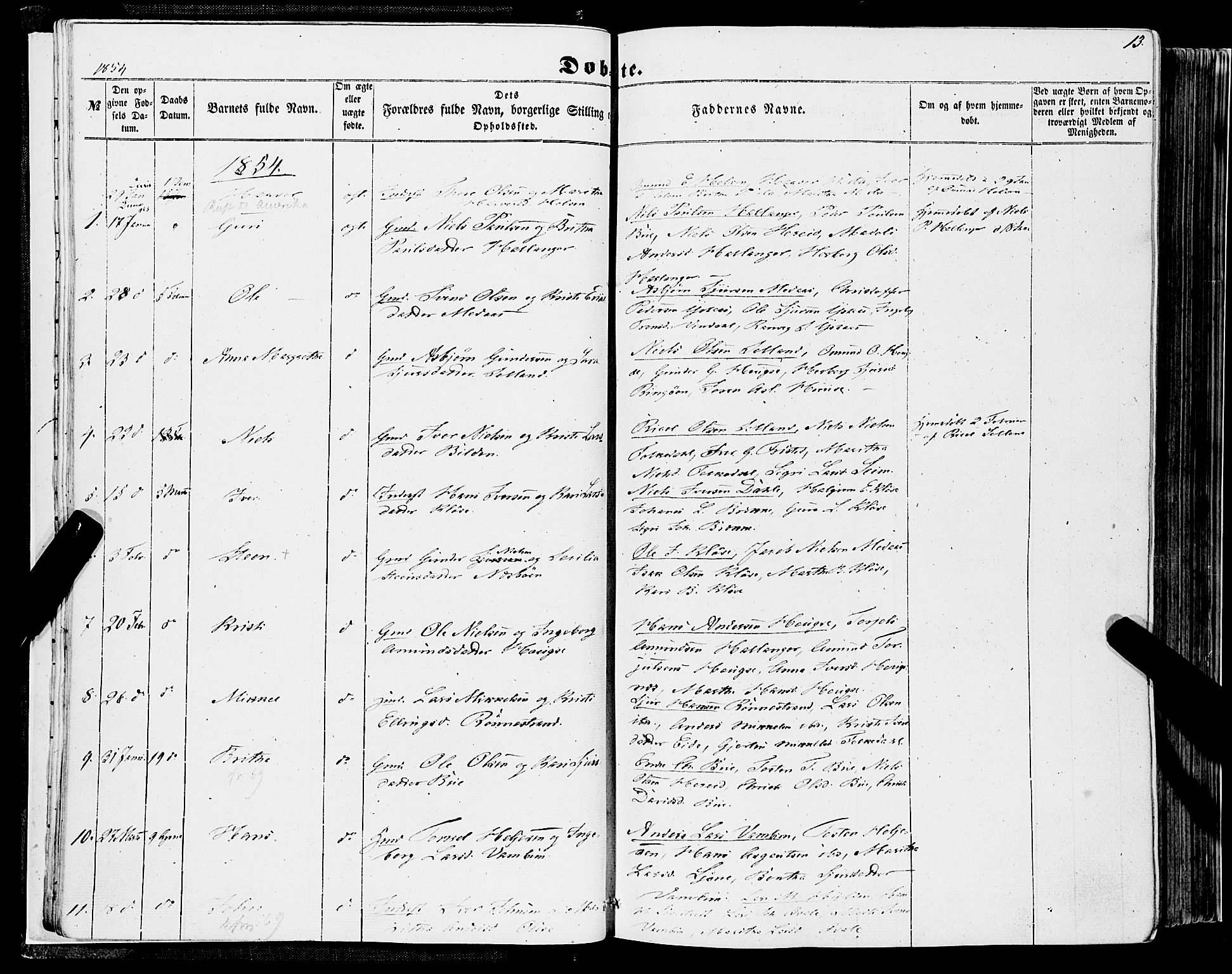 Ulvik sokneprestembete, SAB/A-78801/H/Haa: Parish register (official) no. A 13, 1853-1863, p. 13