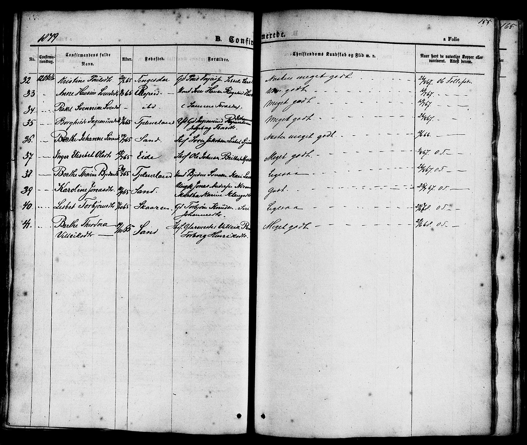 Sand sokneprestkontor, AV/SAST-A-101848/01/III/L0003: Parish register (official) no. A 3, 1854-1879, p. 155