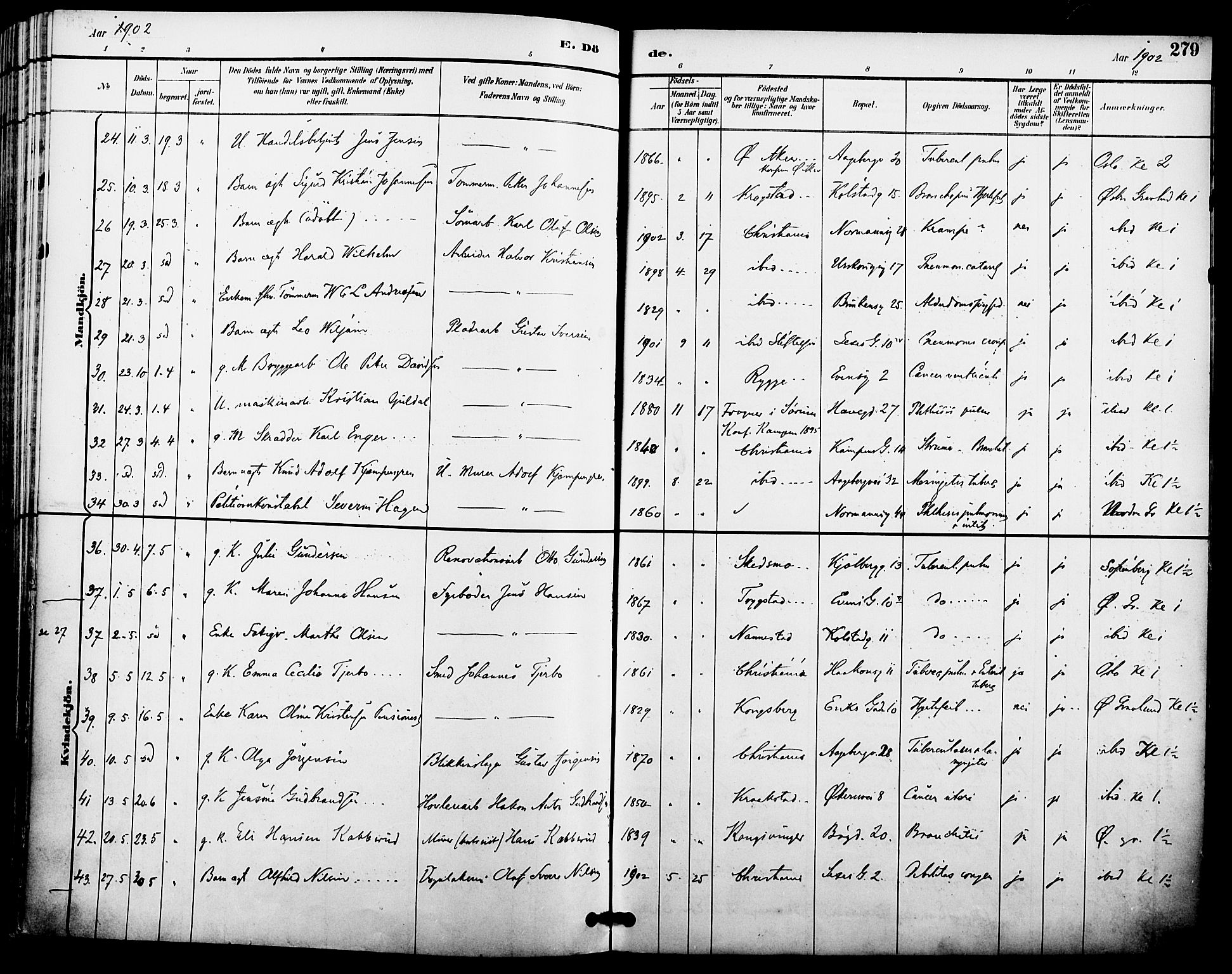 Kampen prestekontor Kirkebøker, AV/SAO-A-10853/F/Fa/L0008: Parish register (official) no. I 8, 1892-1902, p. 279