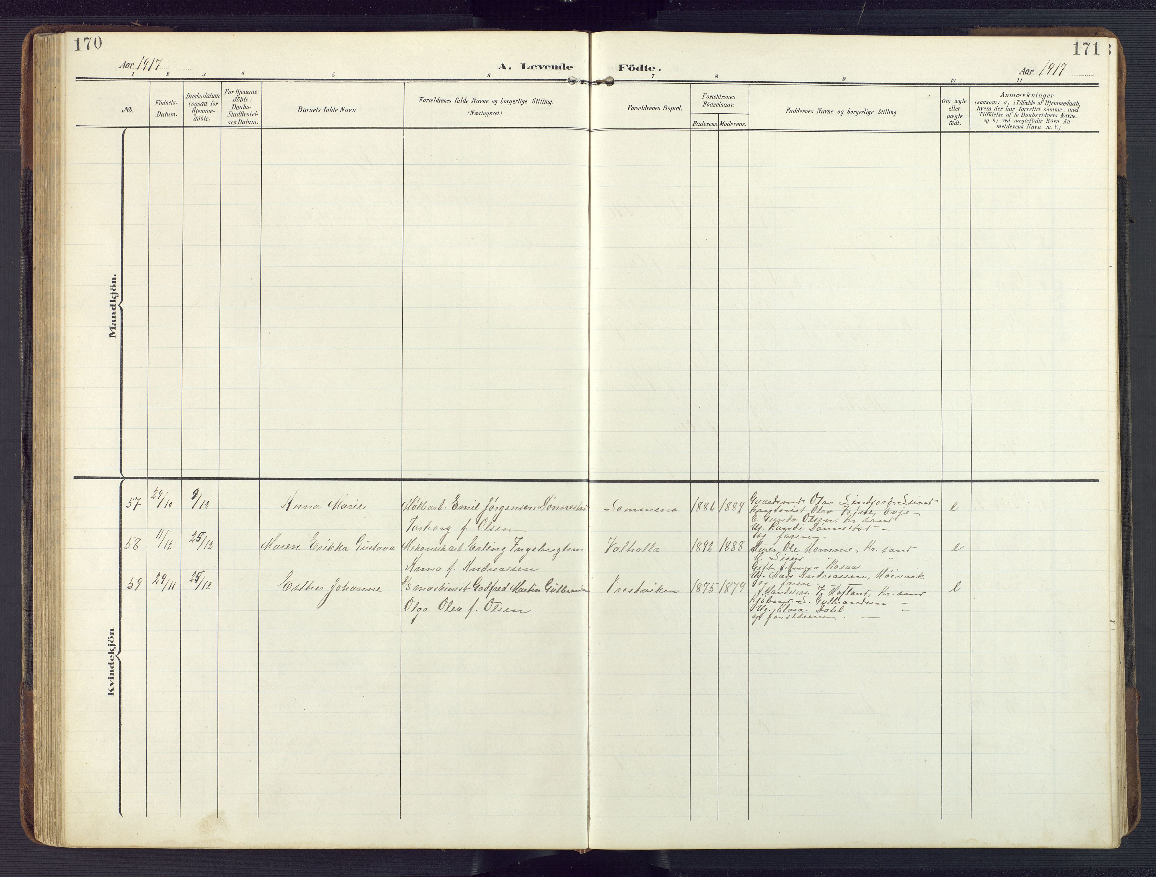 Oddernes sokneprestkontor, SAK/1111-0033/F/Fb/Fba/L0010: Parish register (copy) no. B 10, 1907-1941, p. 170-171