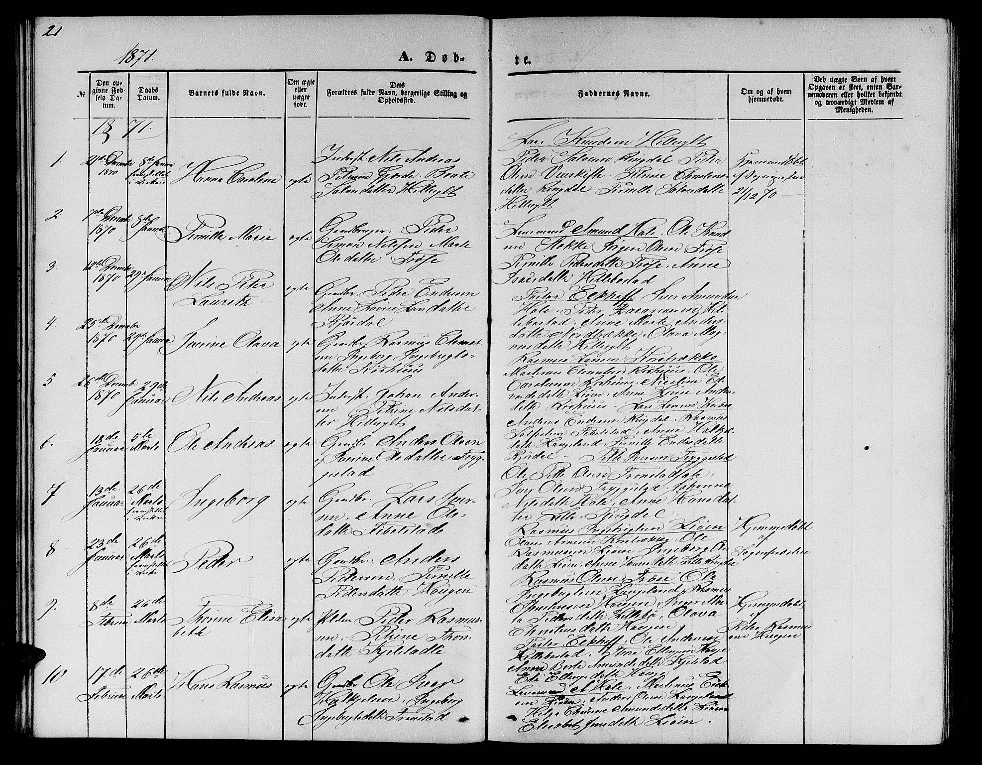 Ministerialprotokoller, klokkerbøker og fødselsregistre - Møre og Romsdal, AV/SAT-A-1454/517/L0229: Parish register (copy) no. 517C02, 1864-1879, p. 21