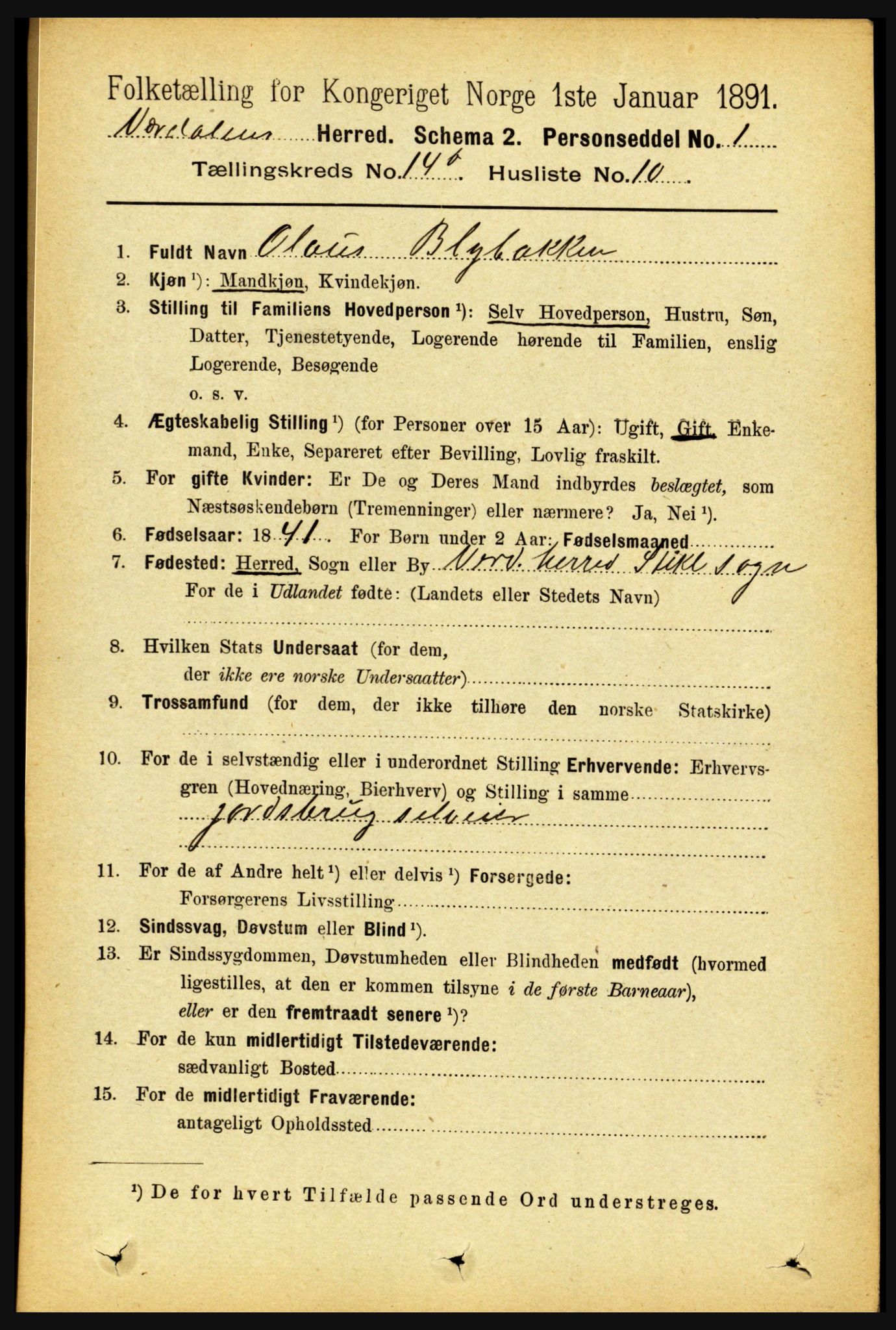 RA, 1891 census for 1721 Verdal, 1891, p. 7406