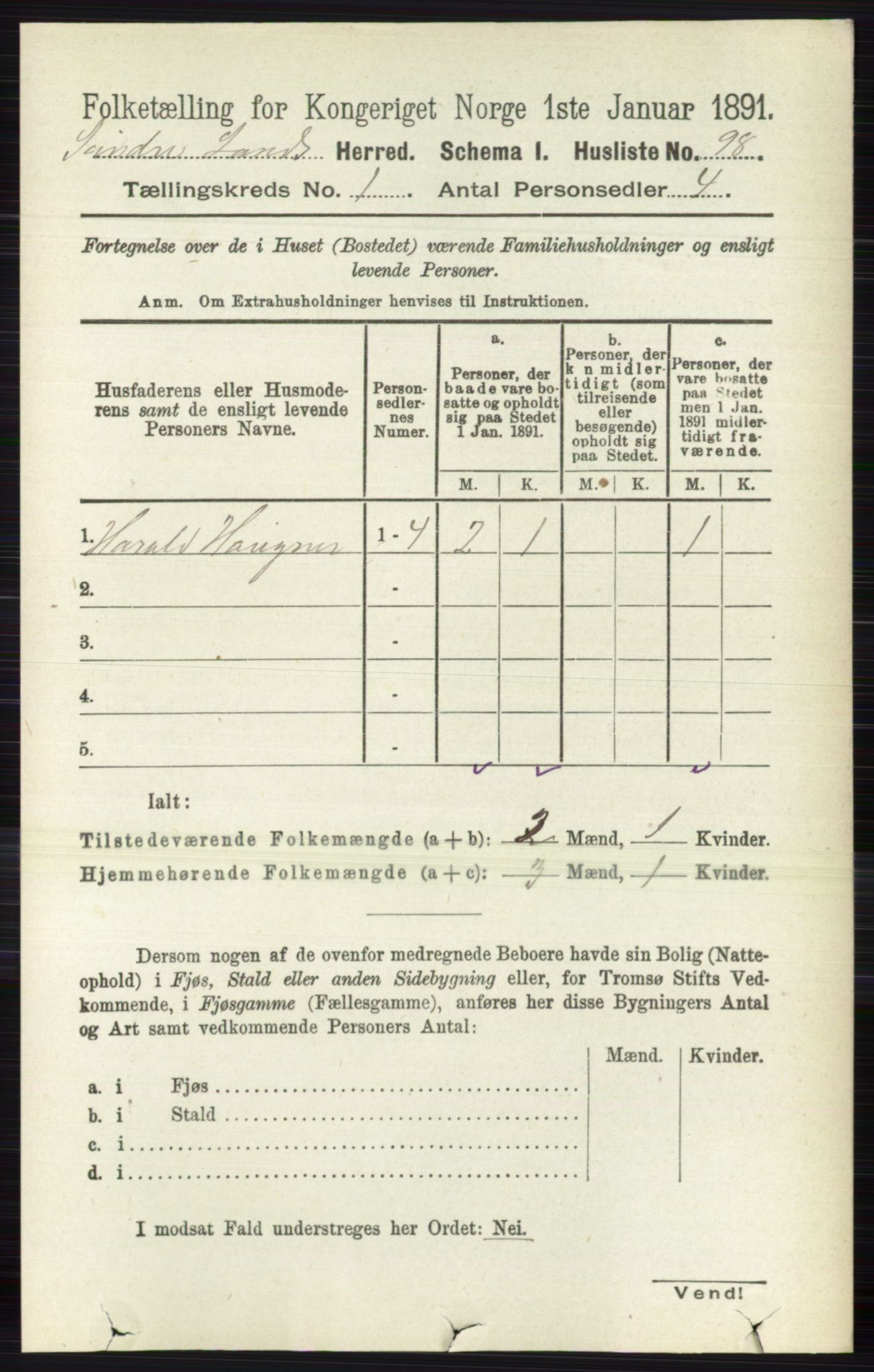 RA, 1891 census for 0536 Søndre Land, 1891, p. 125